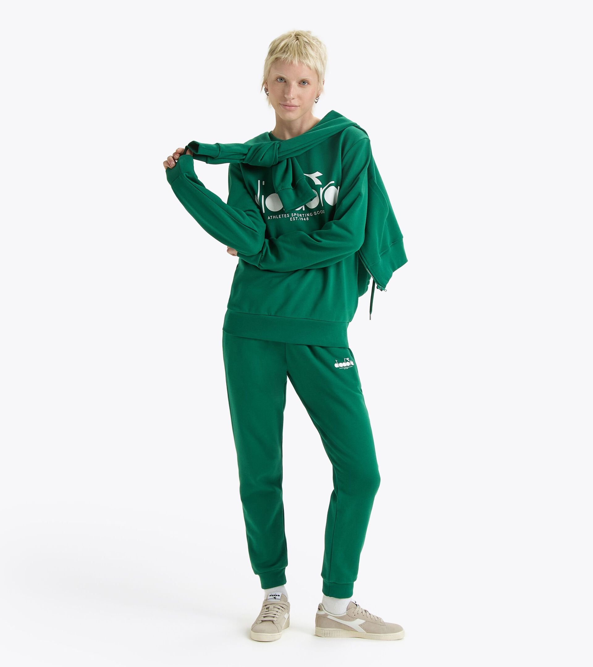 Sudadera de algodón con cuello redondo - Para todos los géneros SWEATSHIRT CREW LOGO VERDE VENTURINA - Diadora