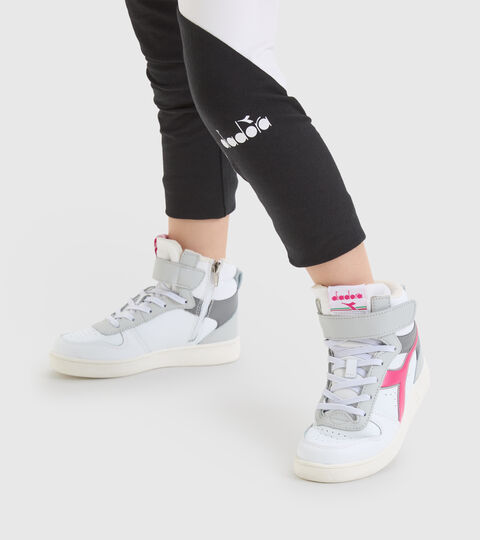 MAGIC BASKET MID PS, BLC/GRIS GELEE/FRAMBOISE SORBE Chaussures de sport - Enfants 4-8 ans MAGIC BASKET MID PS BLC/GRIS GELEE/FRAMBOISE SORBE - Diadora