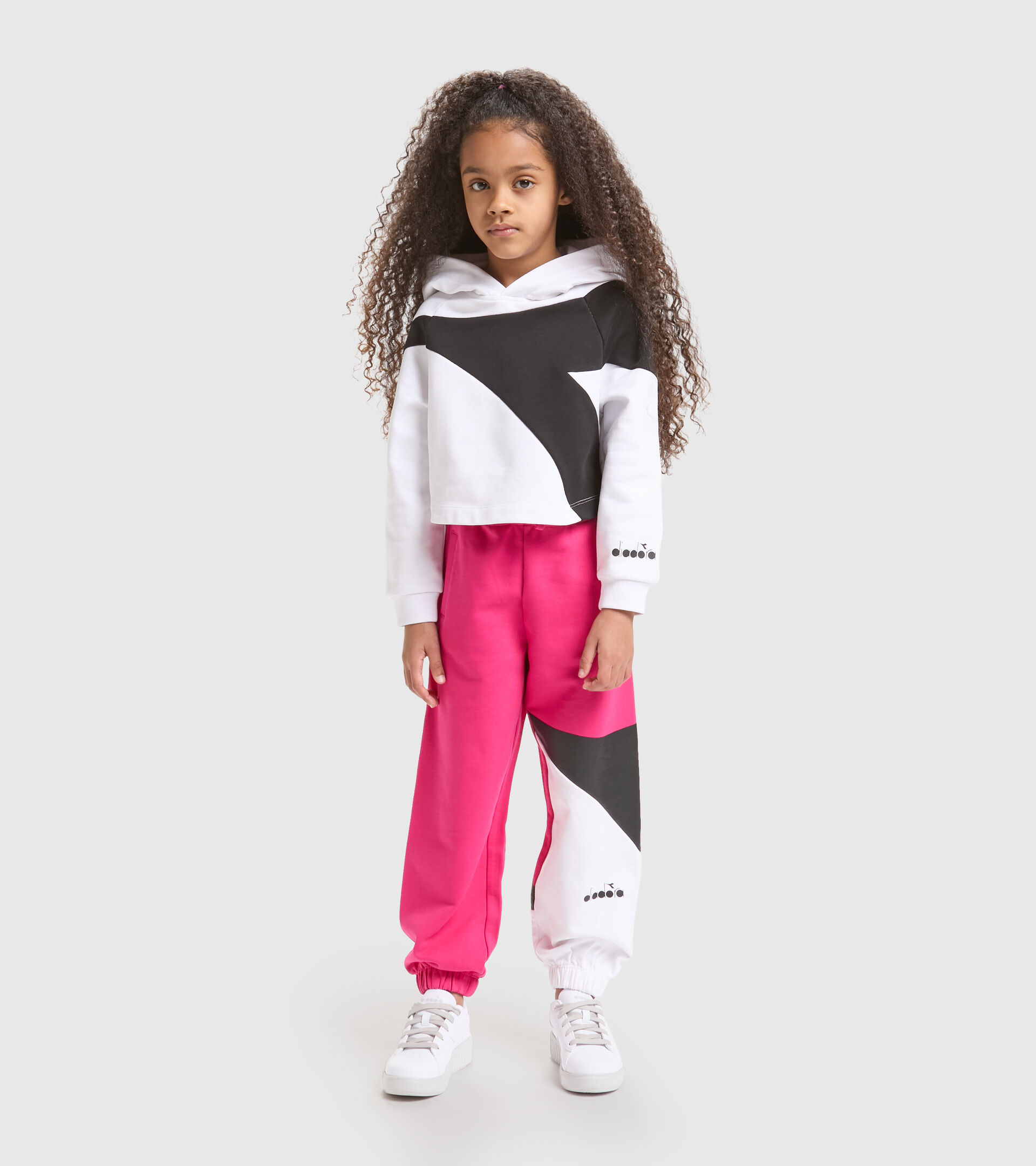 Cotton sports sweatshirt - Girls JG.HOODIE CROP POWER LOGO OPTICAL WHITE - Diadora