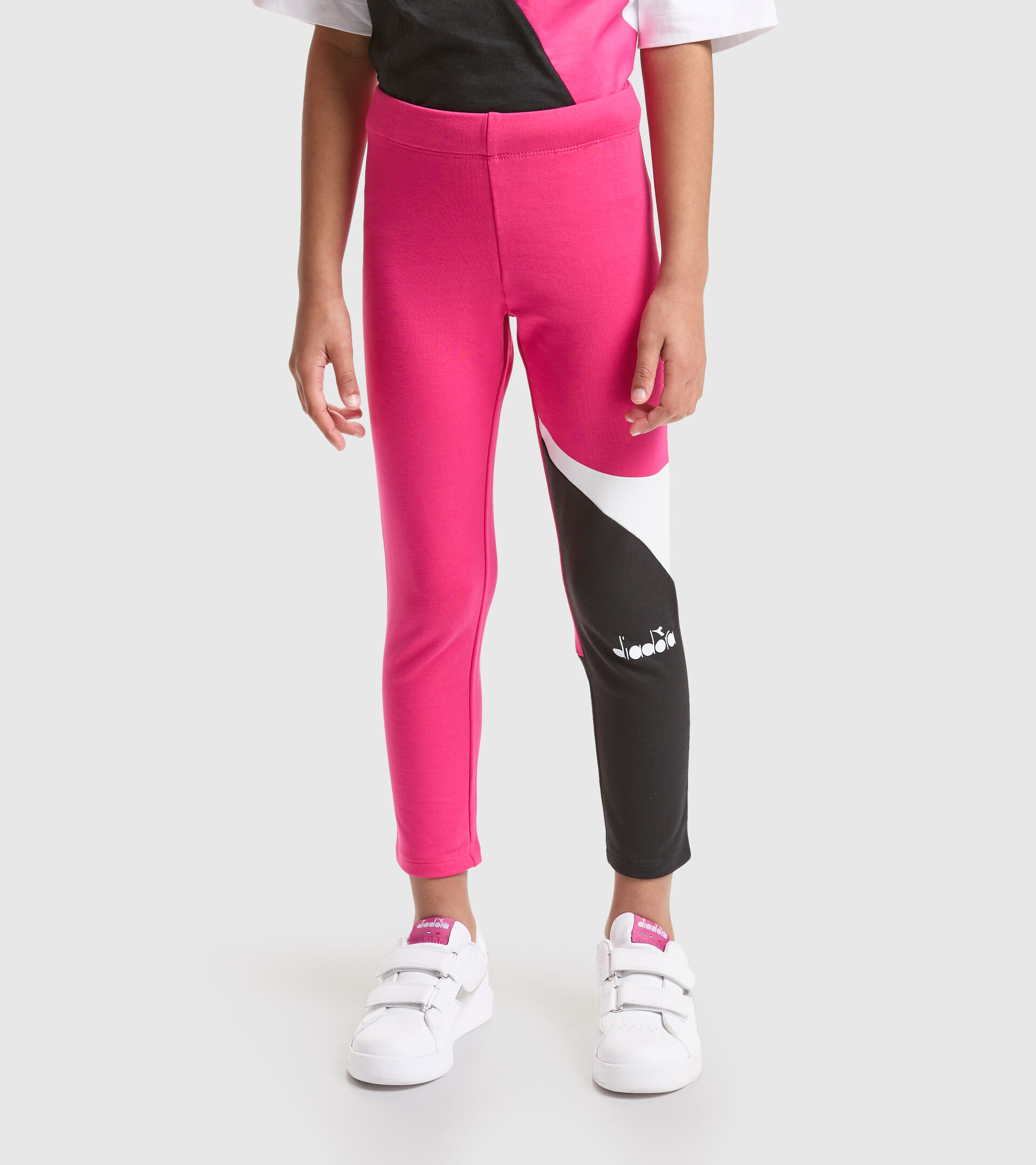 Leggings sportivi in spugna di cotone elasticizzato - Ragazze JG.LEGGINGS POWER LOGO ROSA SHOCKING - Diadora