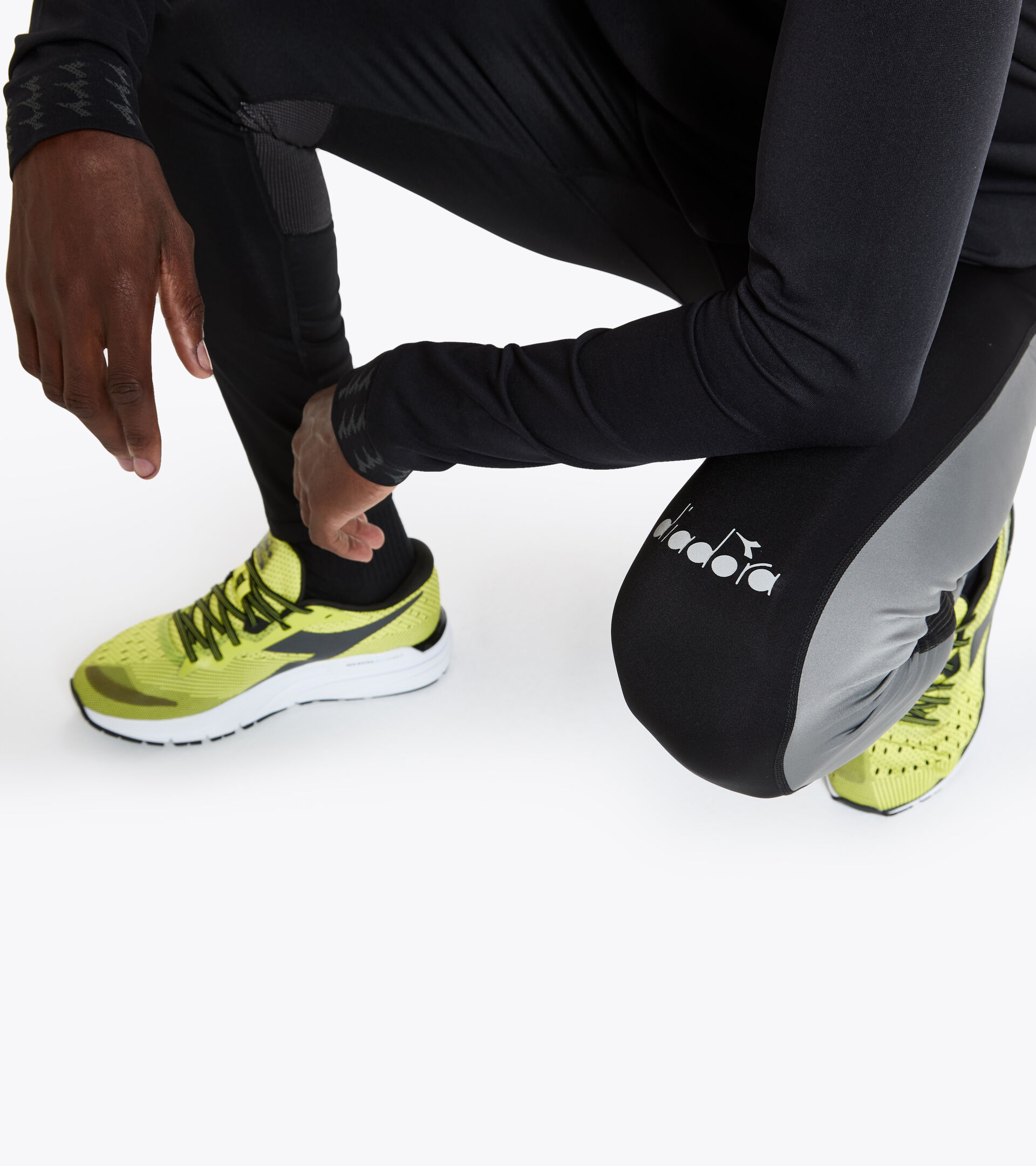 Running leggings - Men RUNNING TIGHTS OYSTER MUSHROOM/GRY QUIET SHAD - Diadora
