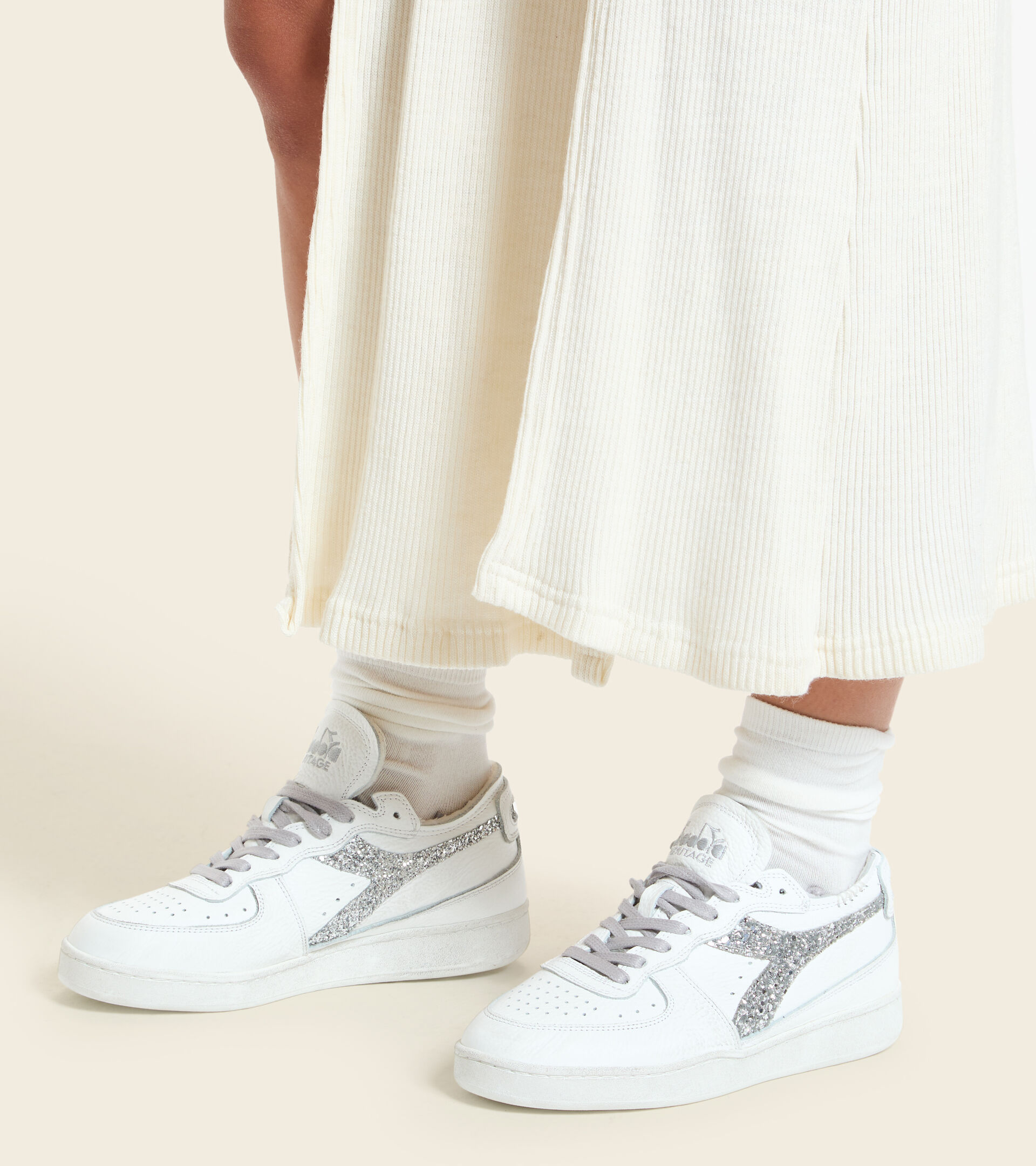 Heritage shoe - Women MI BASKET ROW CUT ANDROMEDA WN WHITE/SILVER - Diadora