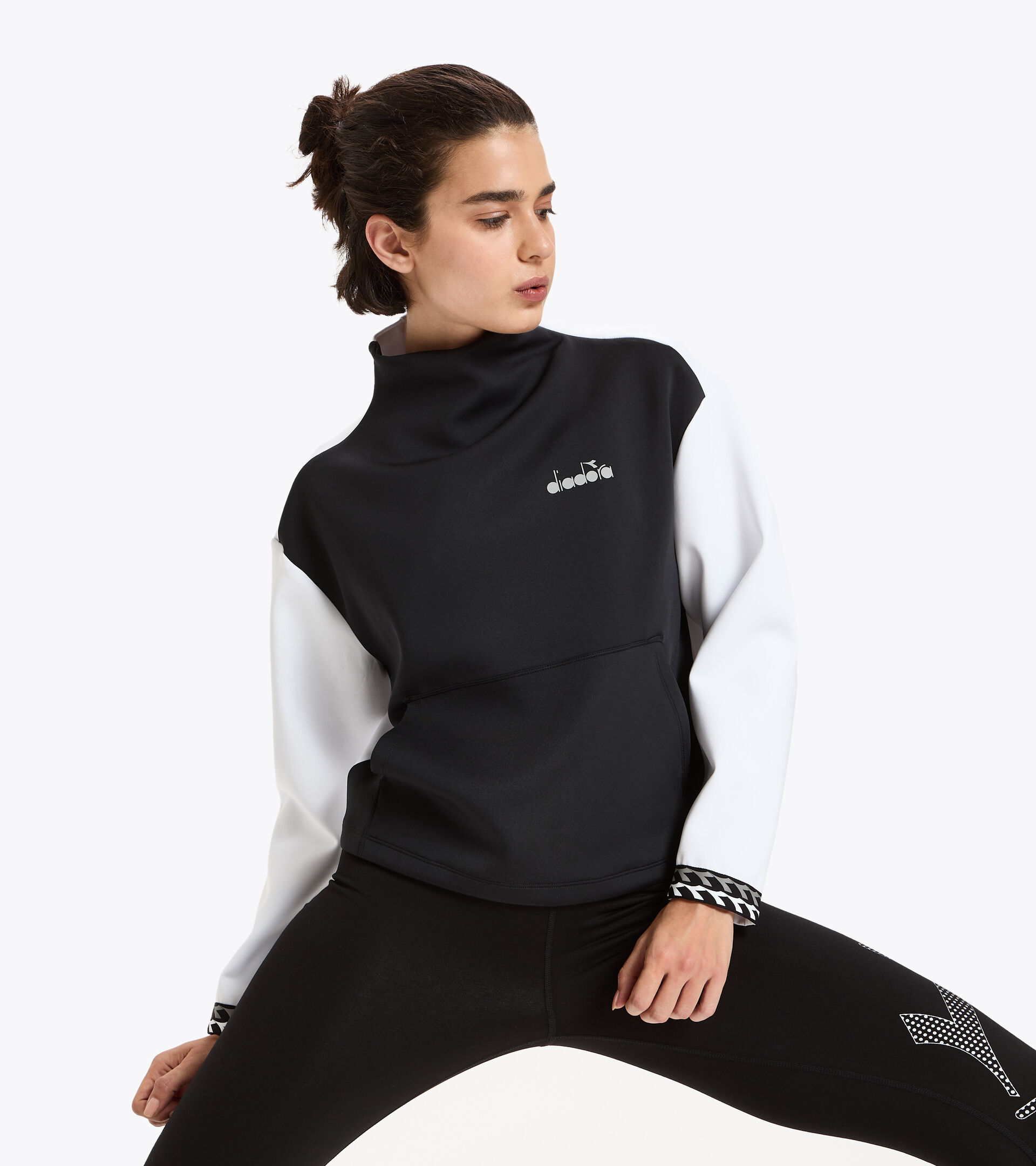 Running sweatshirt - Women L. SWEAT BE ONE WHITE/BLACK - Diadora