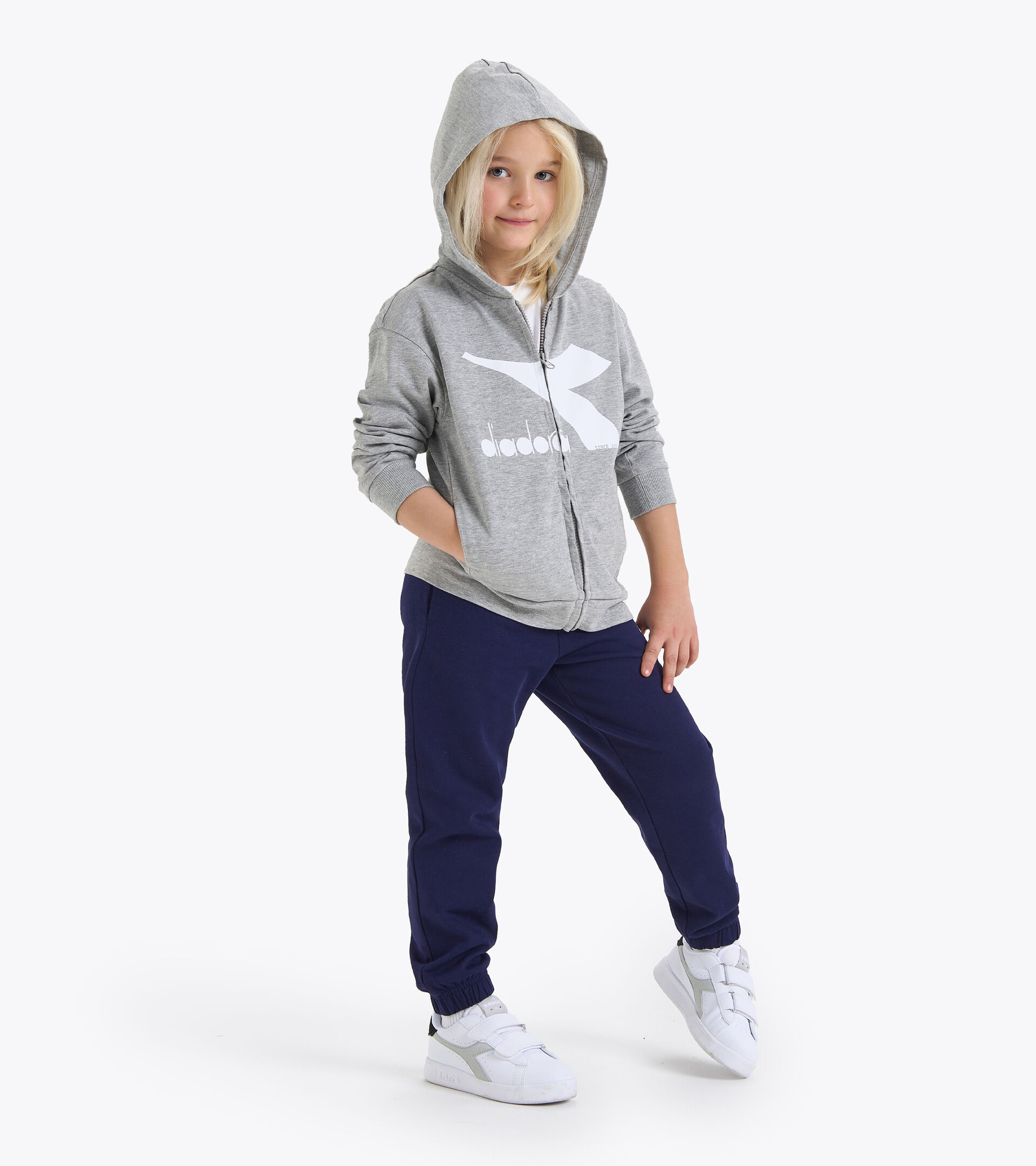 Hooded full-zip sweatshirt - Kids JU.HOODIE FZ LIGHT MIDDLE GRAY MELANGE - Diadora
