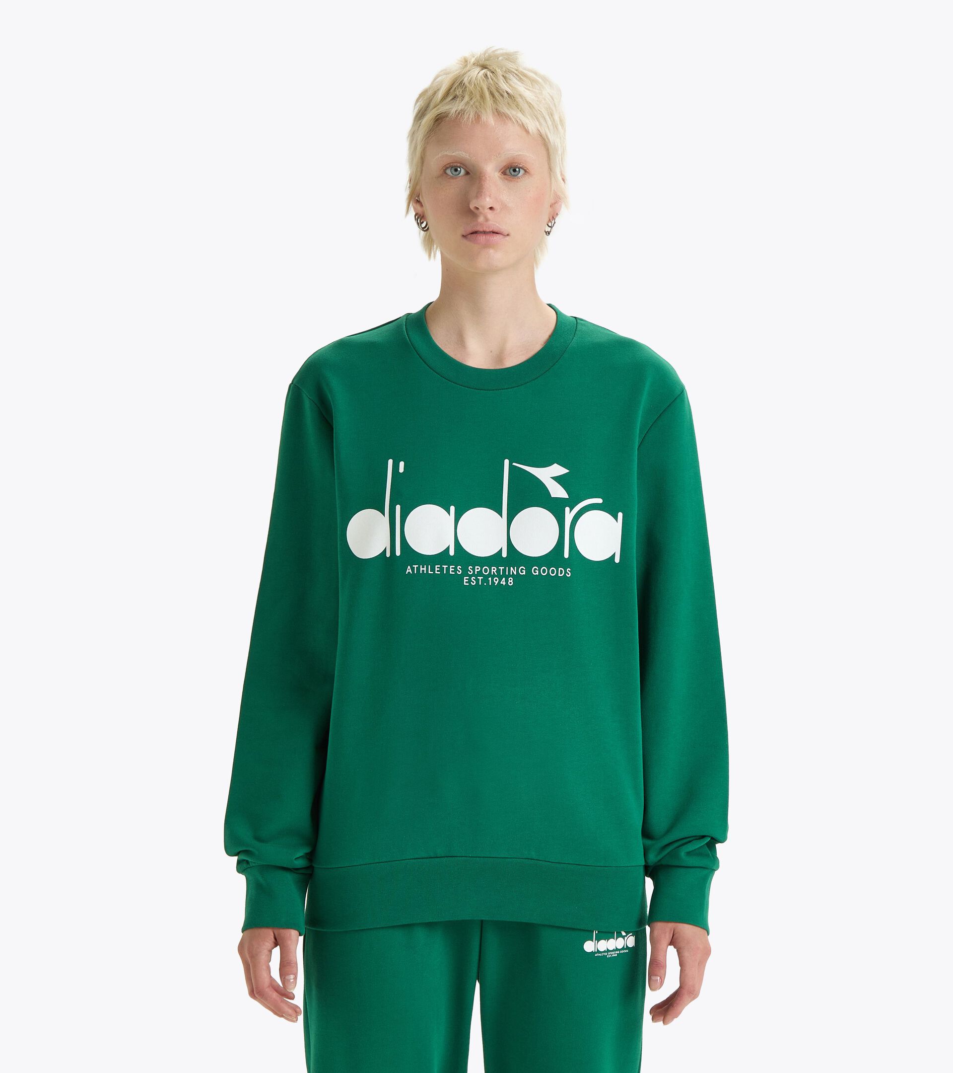 Sudadera de algodón con cuello redondo - Para todos los géneros SWEATSHIRT CREW LOGO VERDE VENTURINA - Diadora