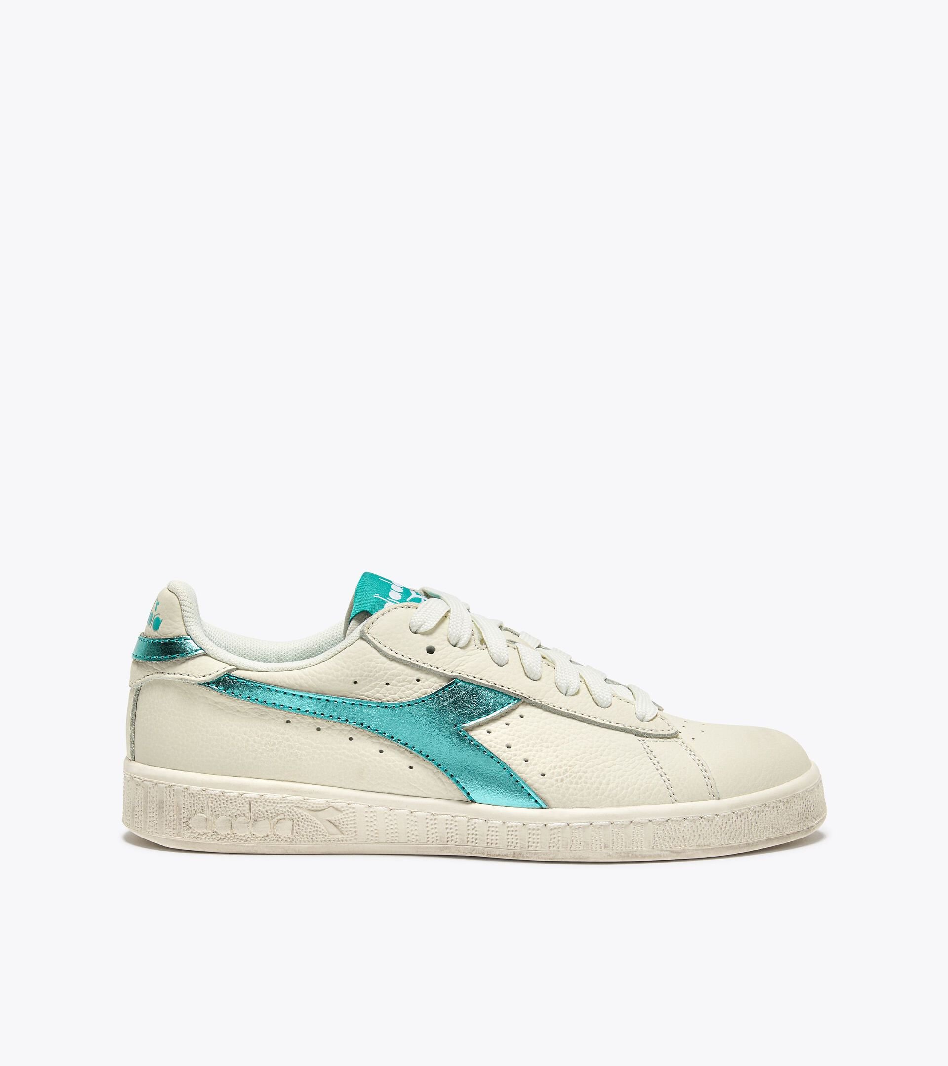 Leather sports sneakers - Women’s 
 GAME L LOW WAXED METAL WN SKY-BLUE TURQUOISE - Diadora