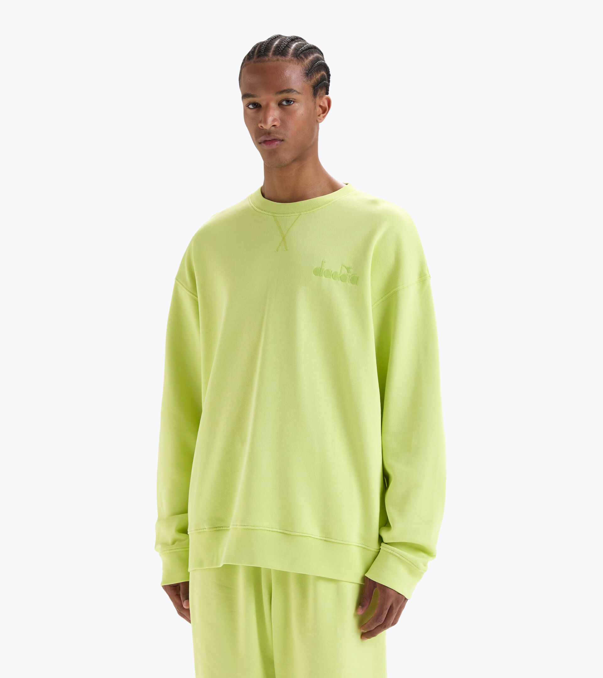 Cotton sweatshirt - Gender neutral SWEATSHIRT CREW SPW LOGO DARK LIME GREEN - Diadora