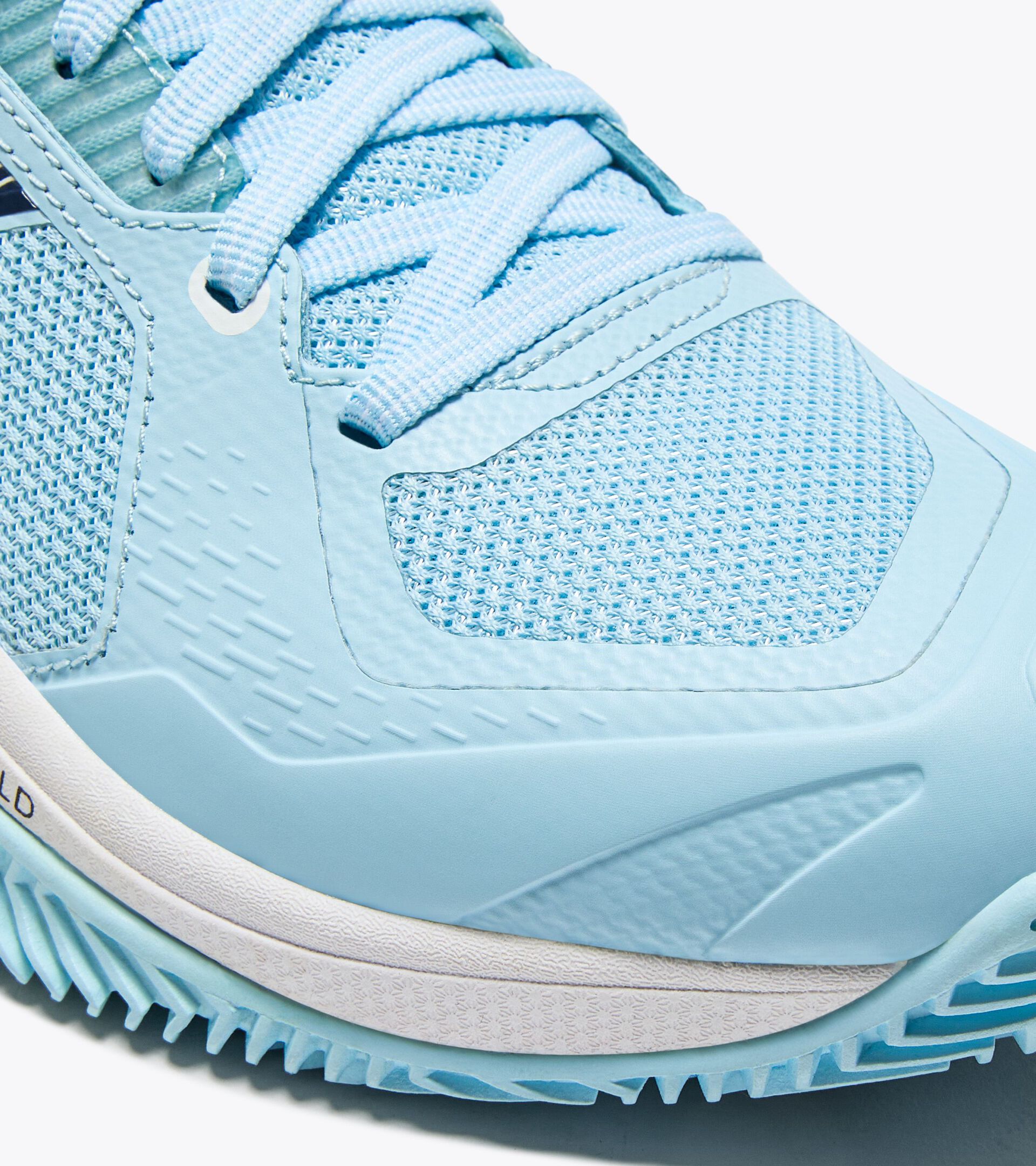 Tennis shoe for clay courts - Protection and cushioning - Women&rsquo;s
 BLUSHIELD TORNEO 3 W CLAY CORYDALIS BLUE/BLACK IRIS - Diadora