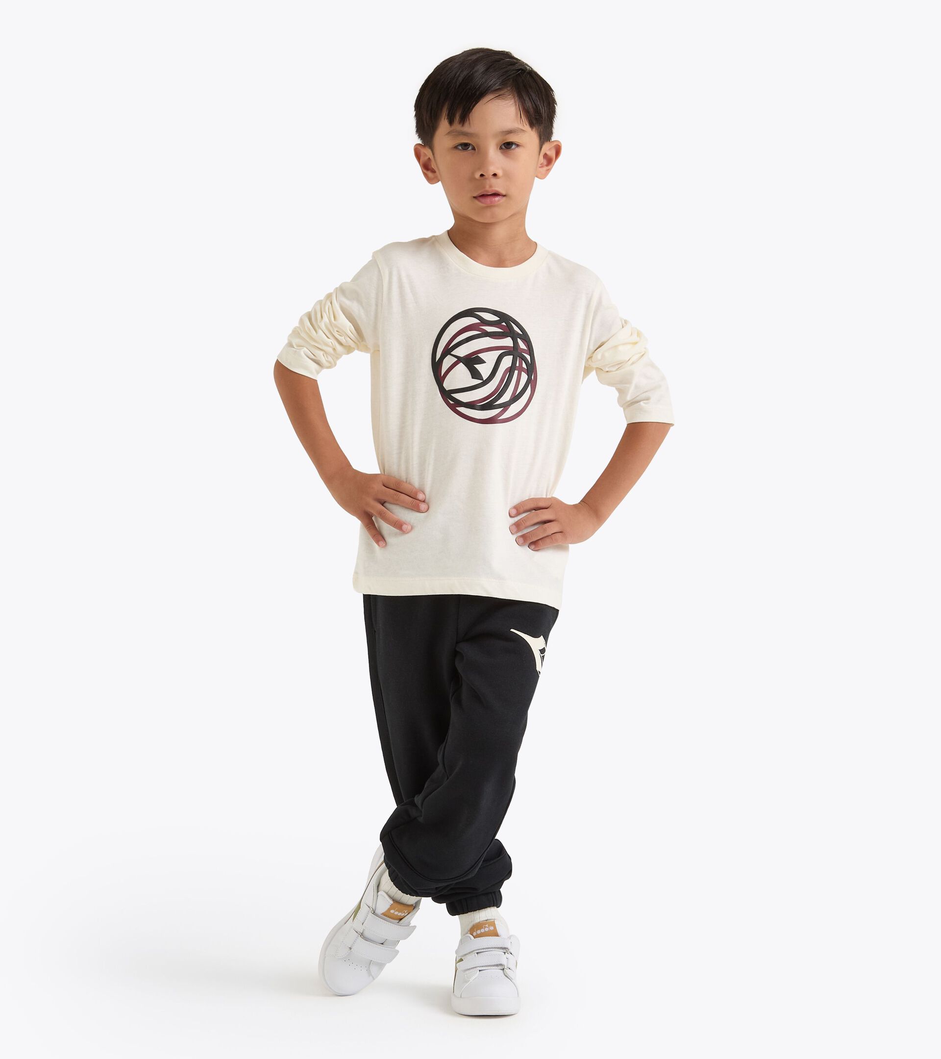 Cotton long-sleeved t-shirt - Boy 
 JB. T-SHIRT LS LOGO GARDENIA WHITE - Diadora