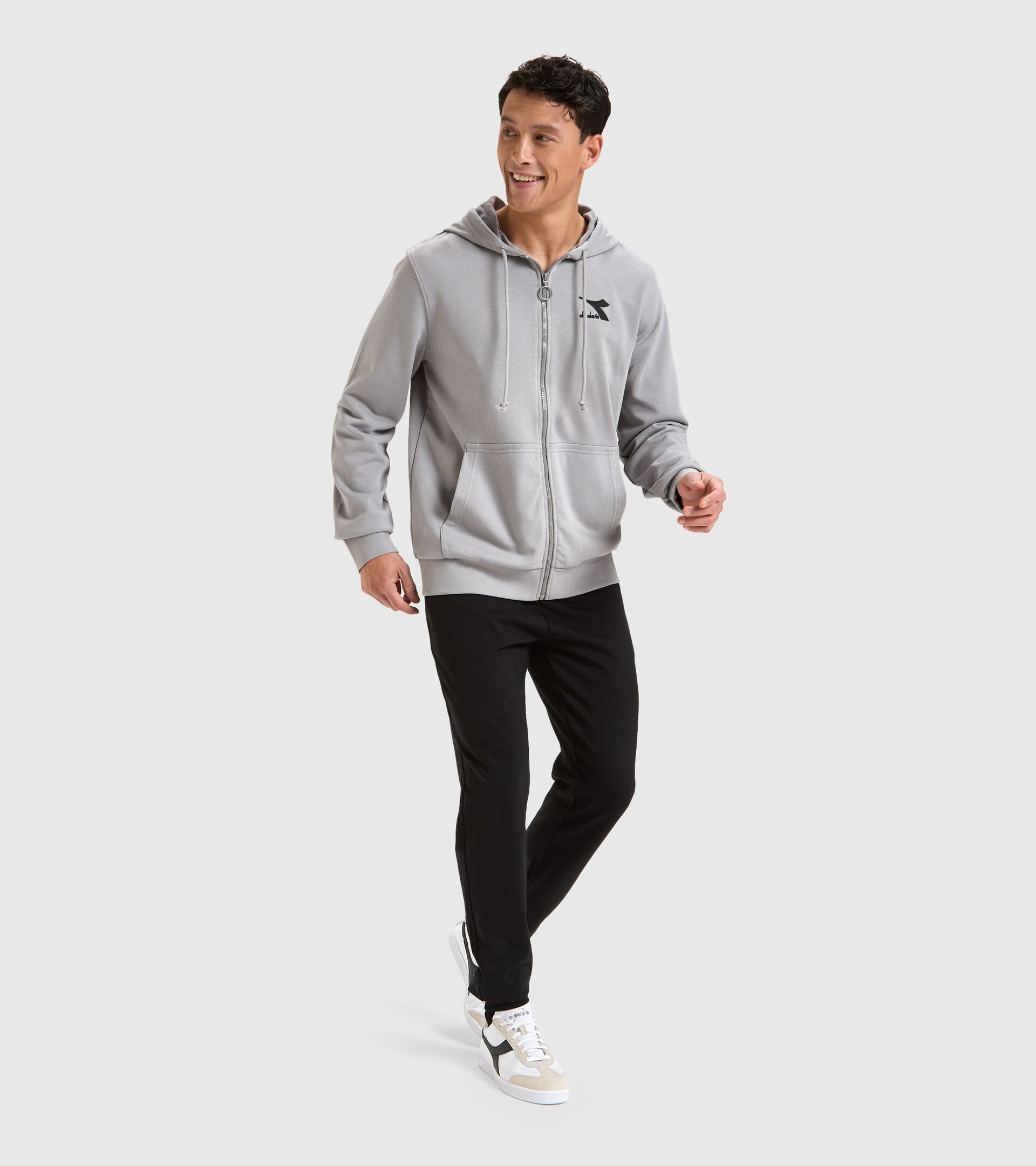 Cotton-blend sports sweatshirt - Men HOODIE FZ SWEAT CORE GRAY MOUSE - Diadora