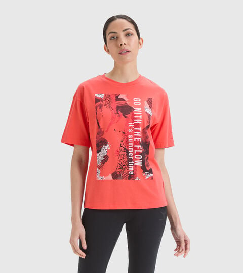 Camiseta deportiva de algodón - Mujer L. T-SHIRT SS FLOW CORAL CALIENTE - Diadora