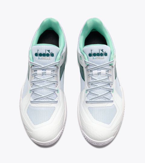 Tennis shoe for hard surfaces and clay courts -  Protection and cushioning - Men&rsquo;s BLUSHIELD TORNEO 3 AG WHITE/SHADED SPRUCE - Diadora