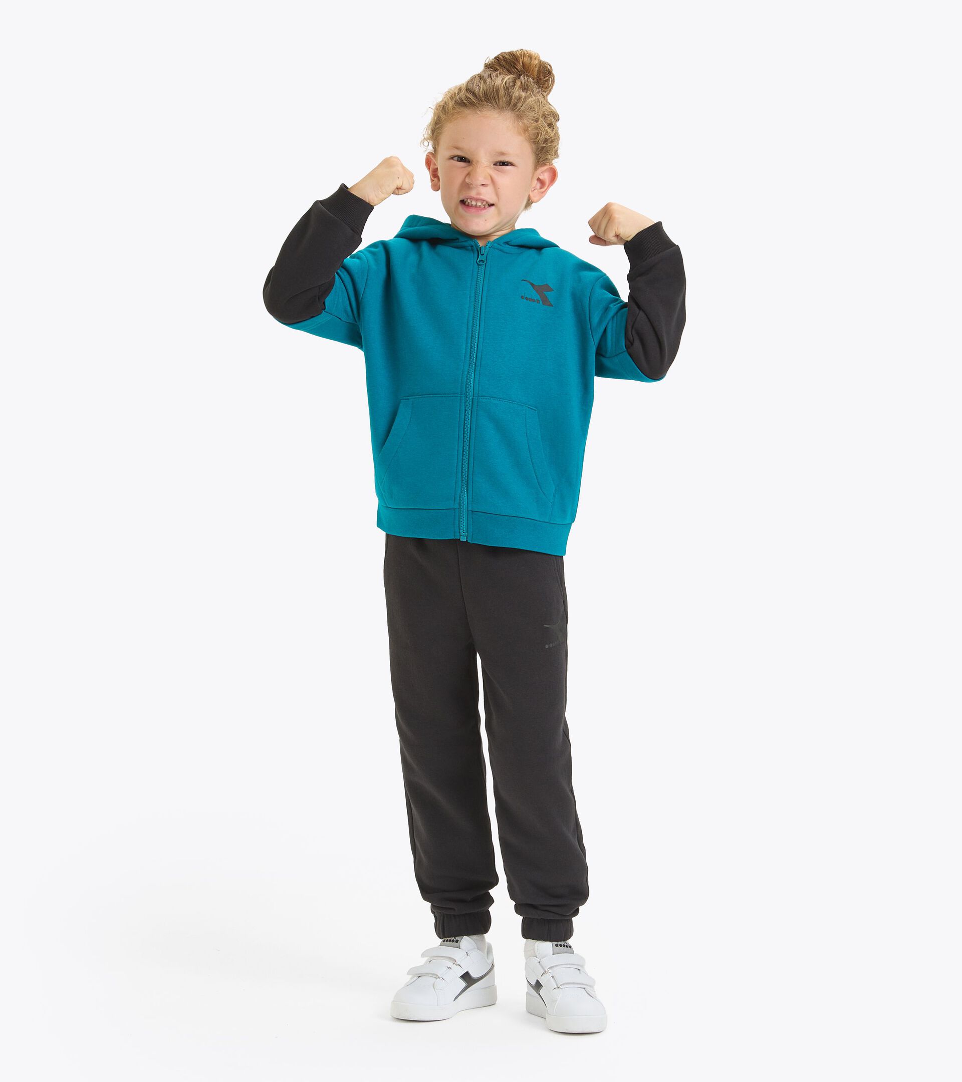 Sporty set - Boy JB. TRACKSUIT HD FZ NEON BLACK/CRYSTAL TEAL - Diadora
