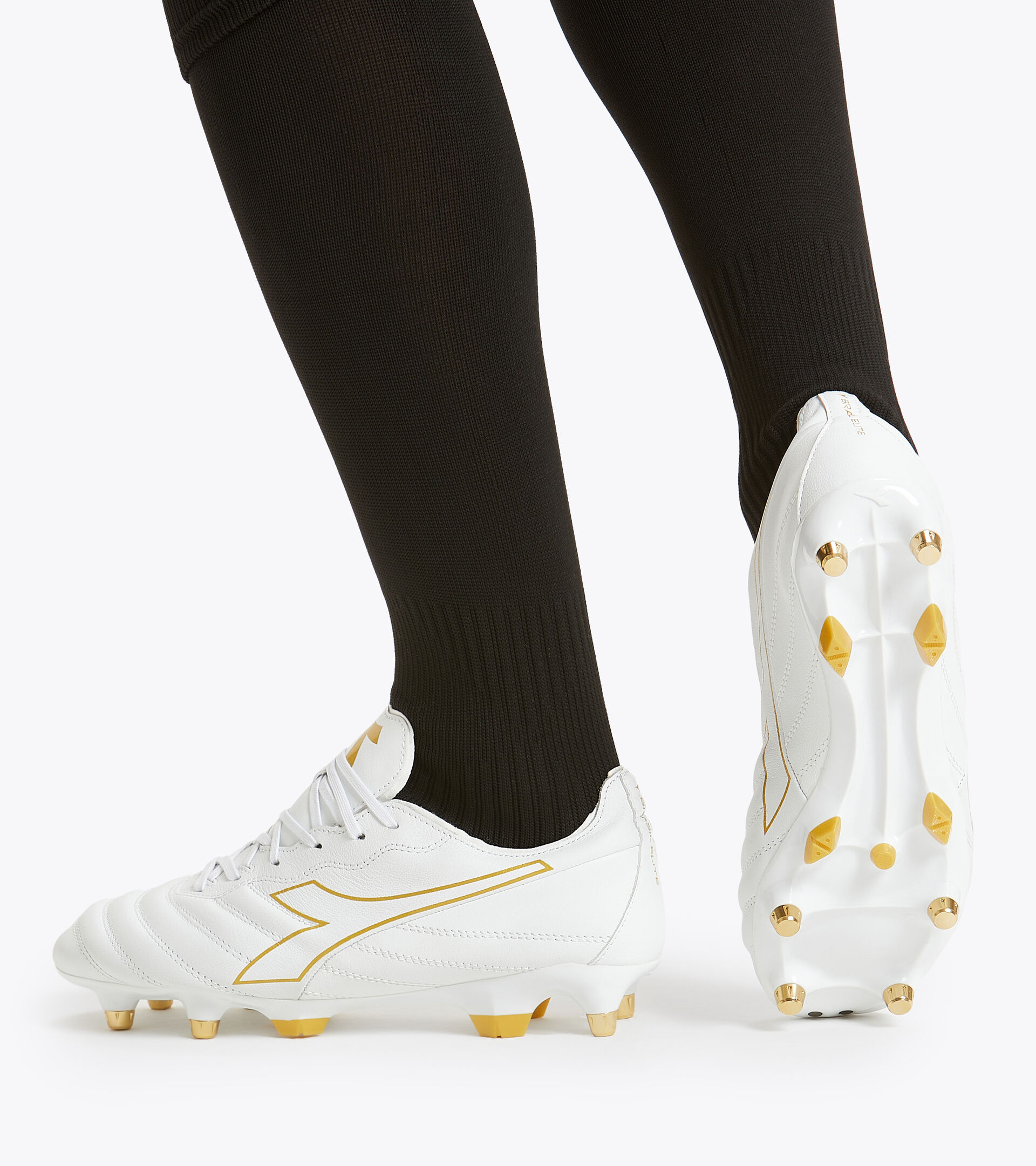 Chaussures de football pour terrains gras/humides BRASIL ELITE LT MPH BLANC/OR BRUN - Diadora