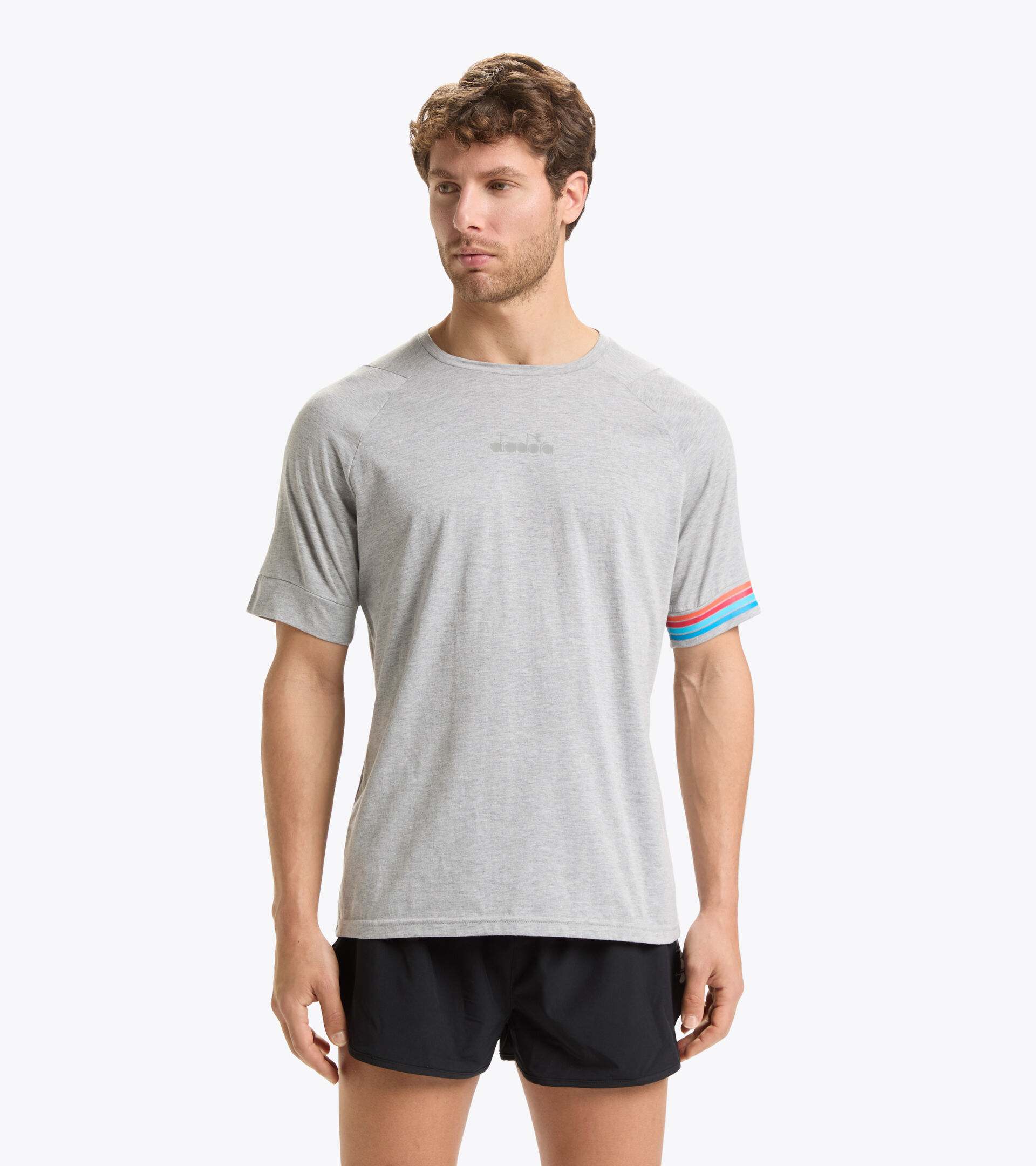 Running T-shirt - Men SS T-SHIRT PLUS BE ONE LIGHT MIDDLE GREY MELANGE - Diadora