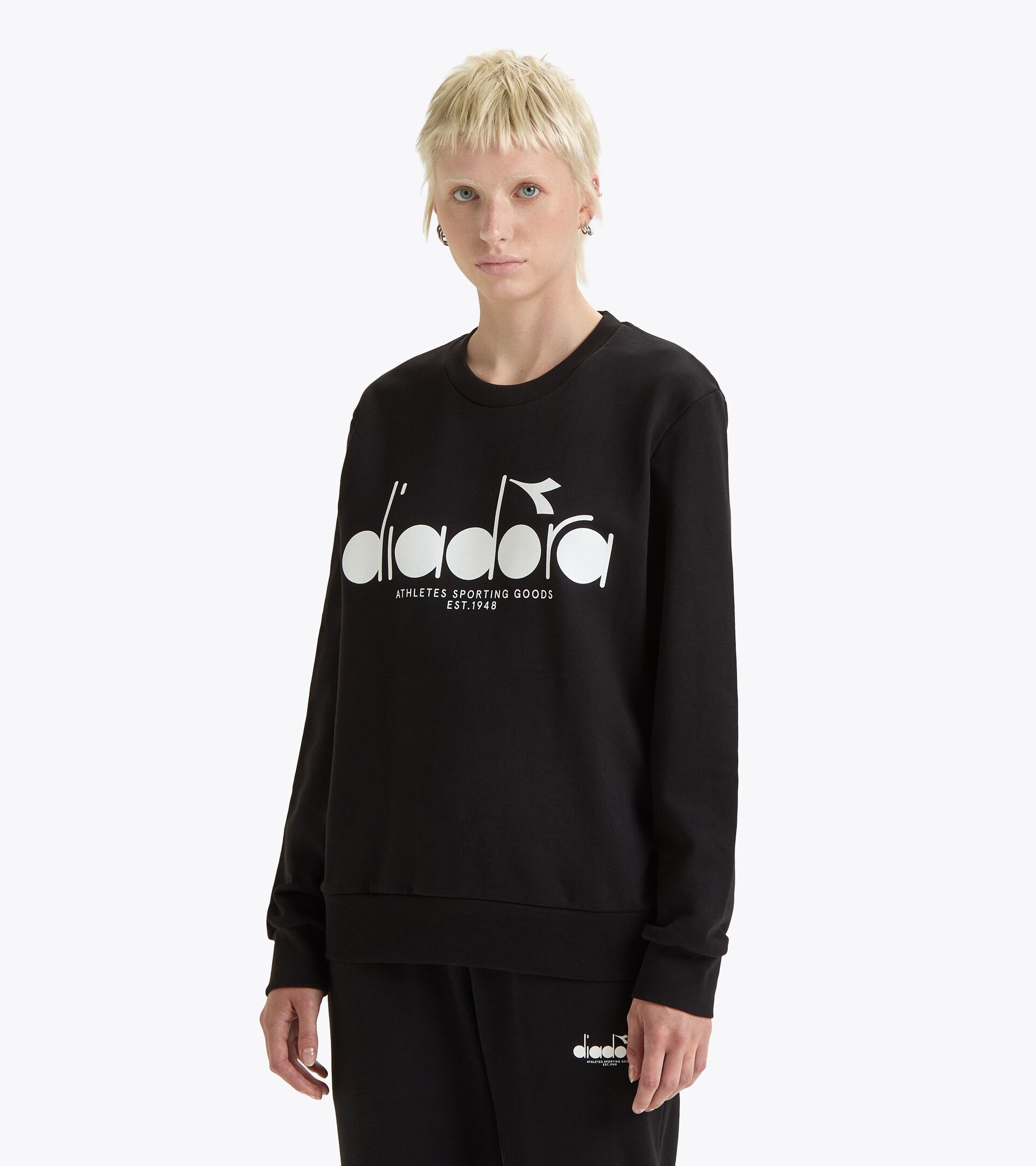 Sweatshirt aus Baumwolle mit rundem Ausschnitt - alle Geschlechter SWEATSHIRT CREW LOGO SCHWARZ - Diadora