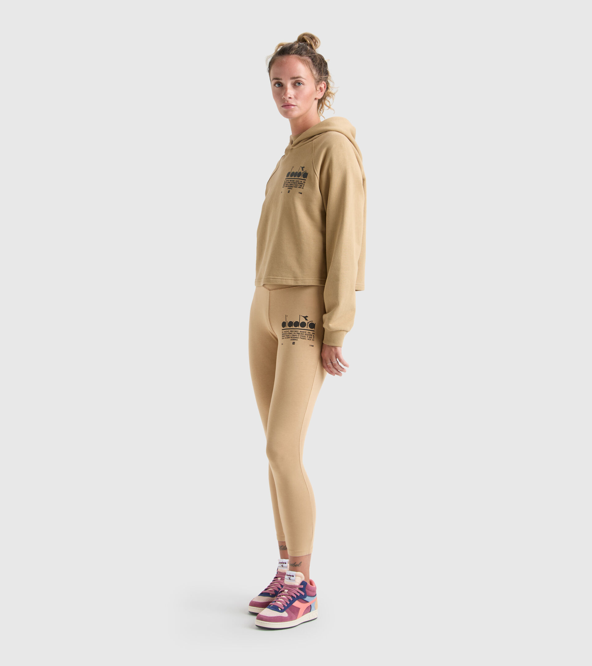 Cotton hooded sweatshirt - Women’s L. HOODIE CROP MANIFESTO BEIGE TAN - Diadora