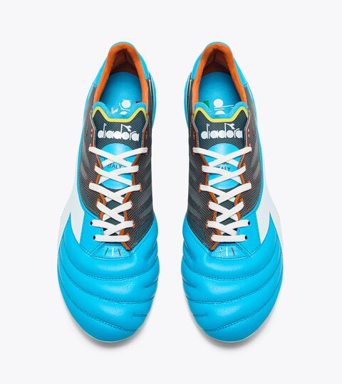 BRASIL ELITE VELOCE GR ITA LPX, BLUE FLUO/WHITE/ORANGE Calcio boots for firm grounds - Made in Italy - Gender Neutral BRASIL ELITE VELOCE GR ITA LPX BLUE FLUO/WHITE/ORANGE - Diadora