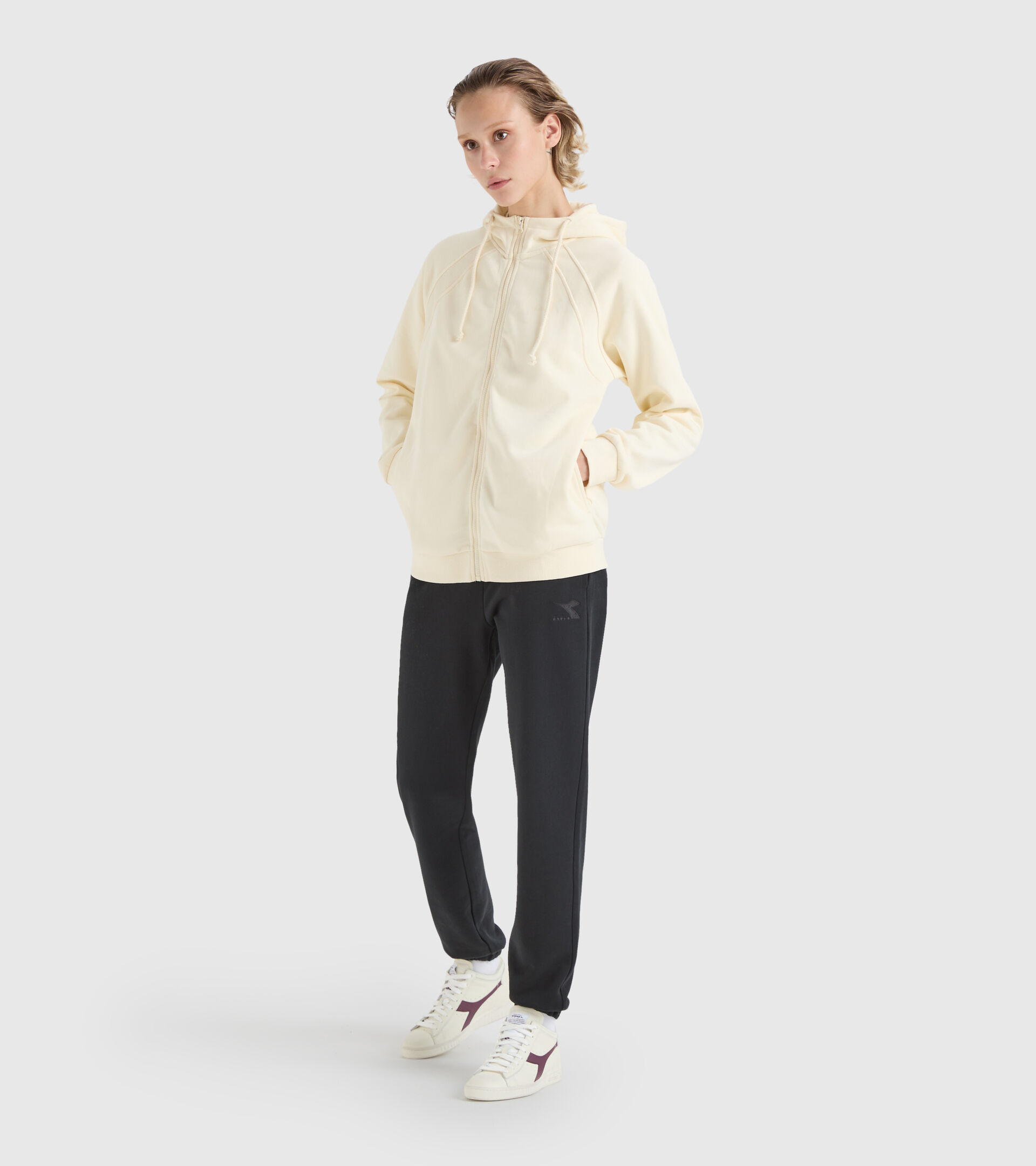 Hooded sweatshirt - Women L.HOODIE FZ CHROMIA ANTIQUE WHITE - Diadora