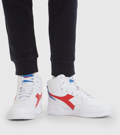 RAPTOR MID GS, BIANCO/TOMATO RED Footwear Sport BAMBINO RAPTOR MID GS BIANCO/TOMATO RED Diadora
