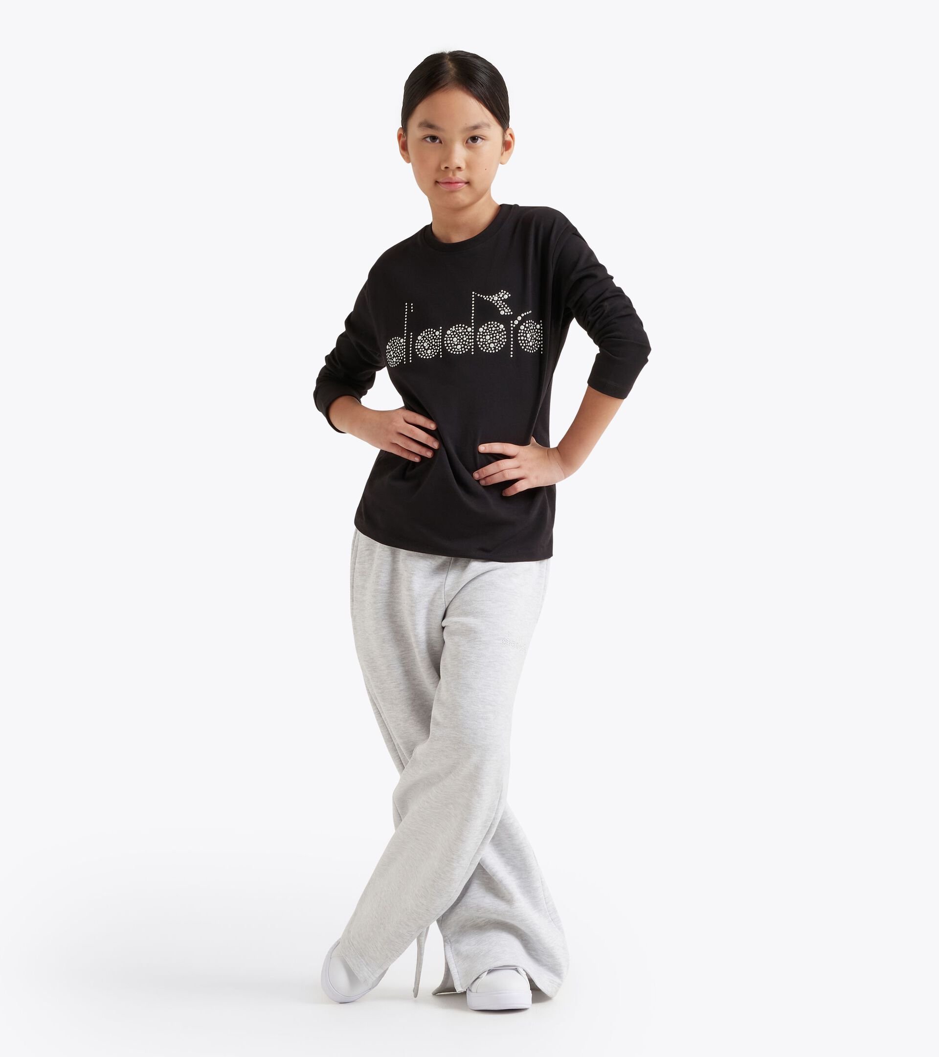 Sporthose mit ausgestelltem Bein - Mädchen JG. FLARE PANTS RHINESTONE LICHT MITTELGRAU MELANGE - Diadora