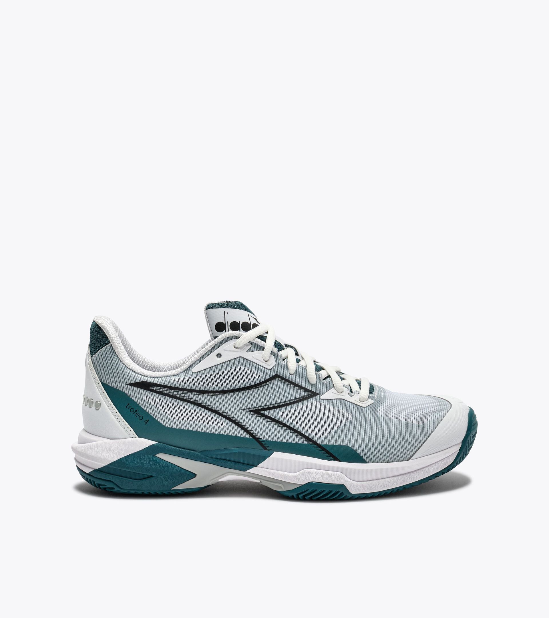 Tennis Shoe for Clay Courts - Stability - Men&rsquo;s
 TROFEO 4 CLAY WHITE /BLACK/SHADED SPRUCE - Diadora