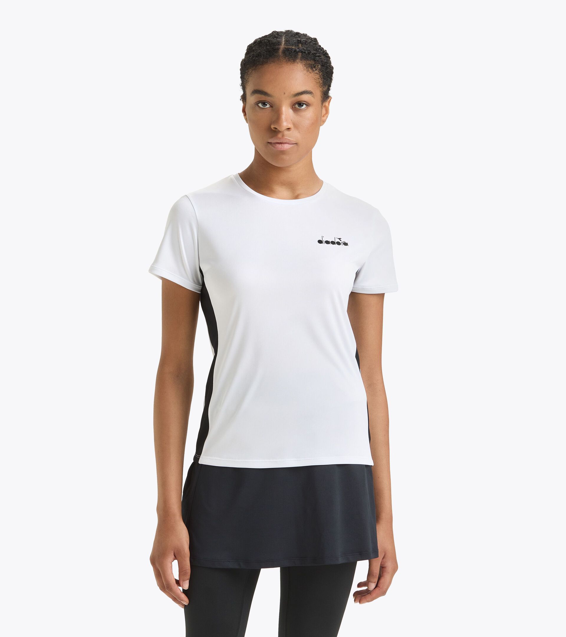 Tennis-T-Shirt - Damen L. SS T-SHIRT STRAHLENDE WEISS/SCHWARZ - Diadora