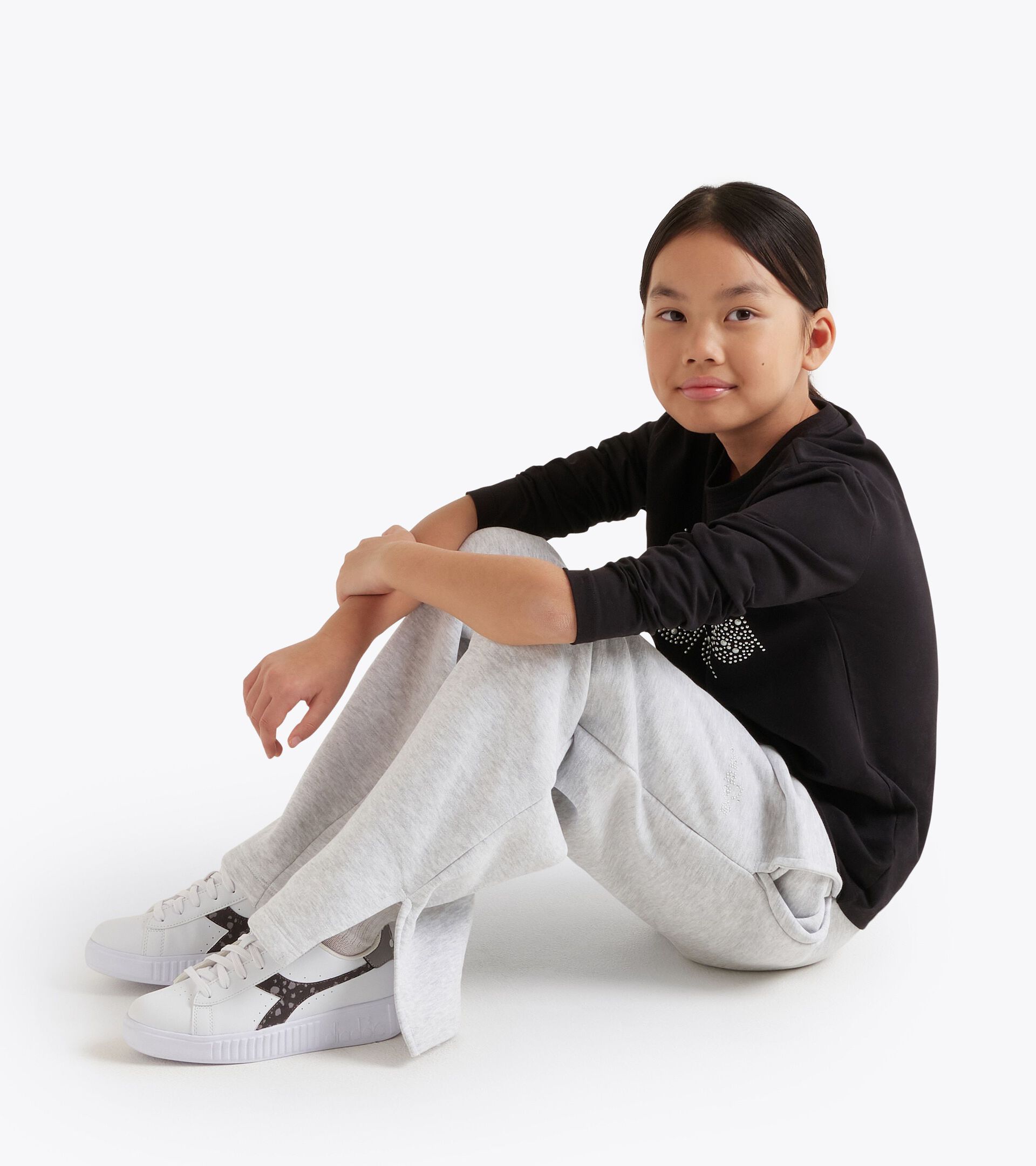 Flare pants - Girls JG. FLARE PANTS RHINESTONE LIGHT MIDDLE GREY MELANGE - Diadora