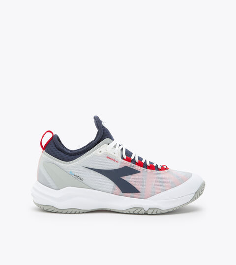 Tennis shoes for hard surfaces or clay - Men SPEED BLUSHIELD FLY 4 + AG WHITE/BLUE CORSAIR/FIERY RED - Diadora