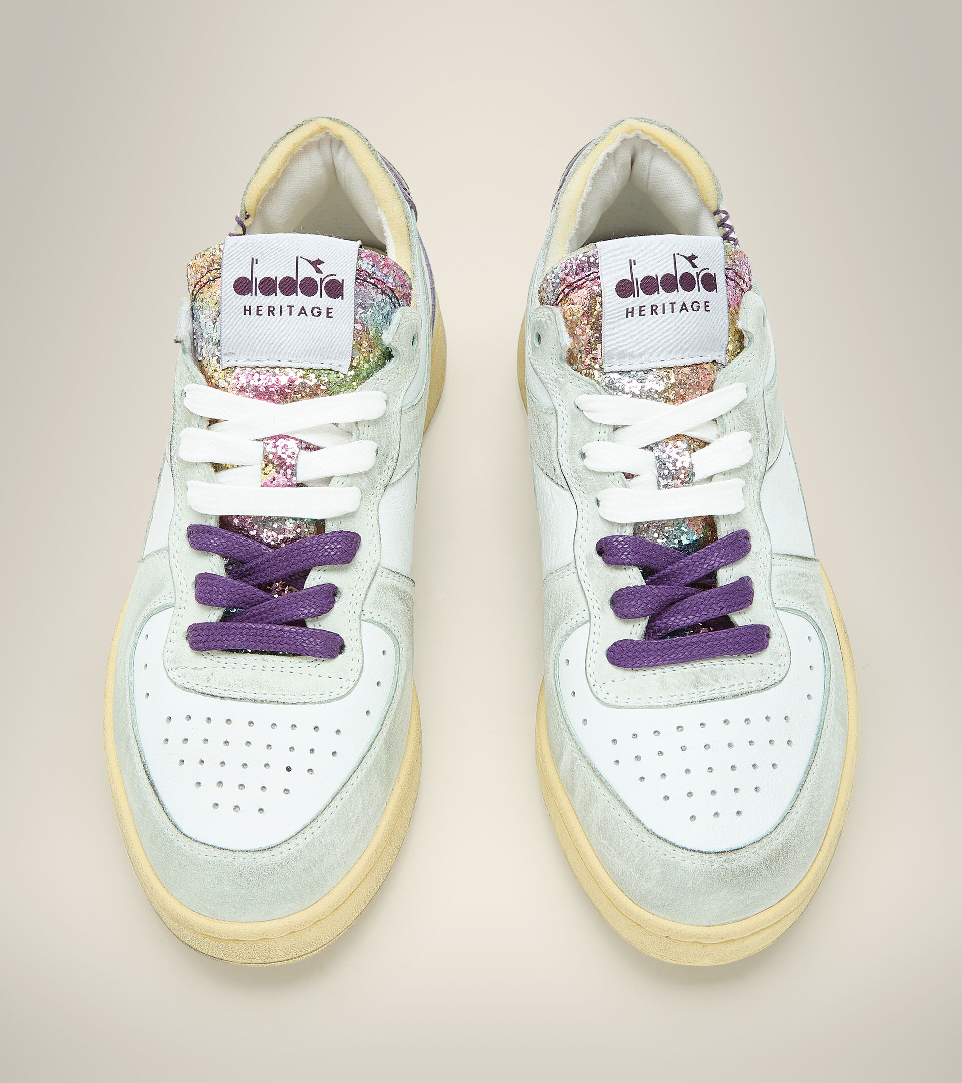 Heritage shoes - Women MI BASKET ROW CUT GLITTER DIRTY WN WHITE - Diadora