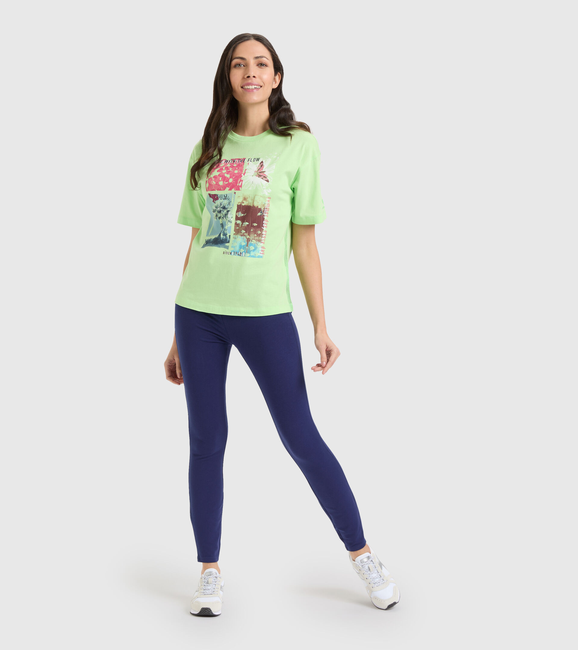 Camiseta deportiva de algodón - Mujer L. T-SHIRT SS FLOW VERDE PARAISO - Diadora