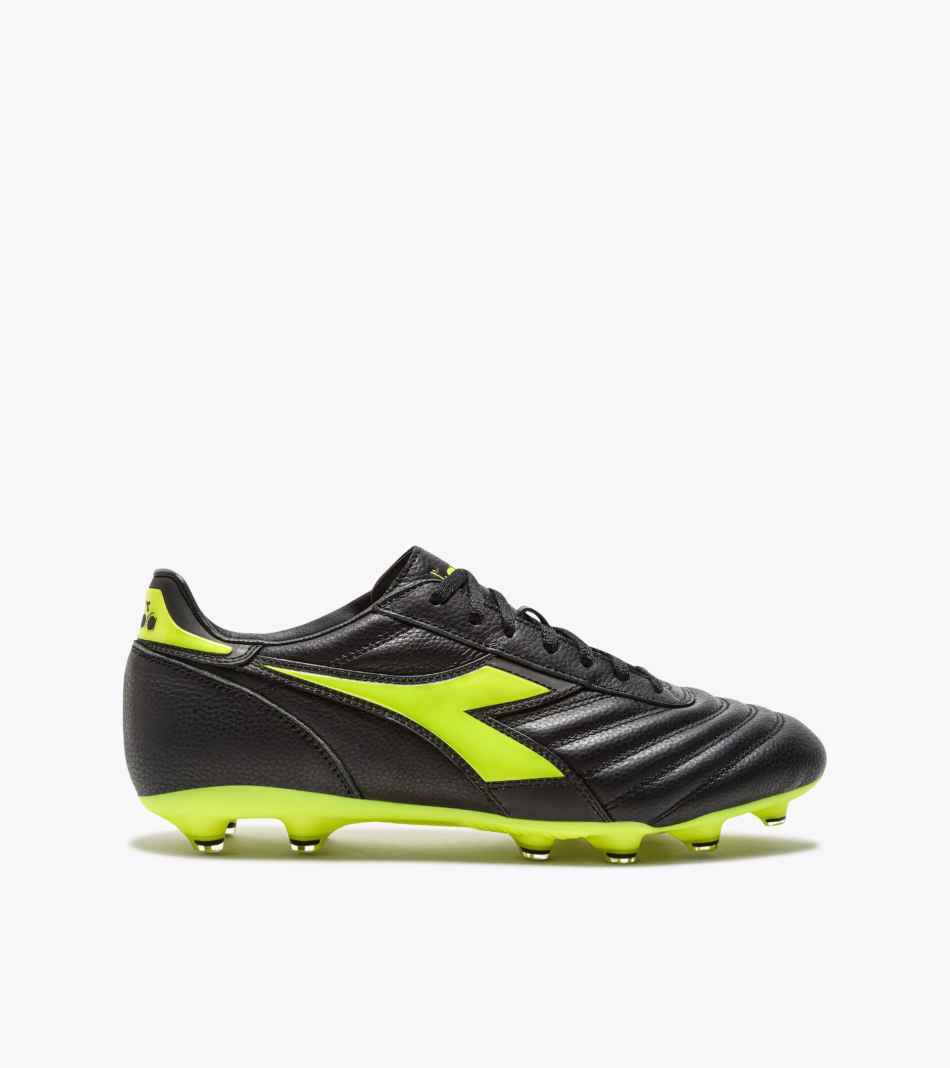Leather calcio boots for firm grounds - All-gender BRASIL ICON LT+ LP12 BLACK/FLUO YELLOW DIADORA - Diadora