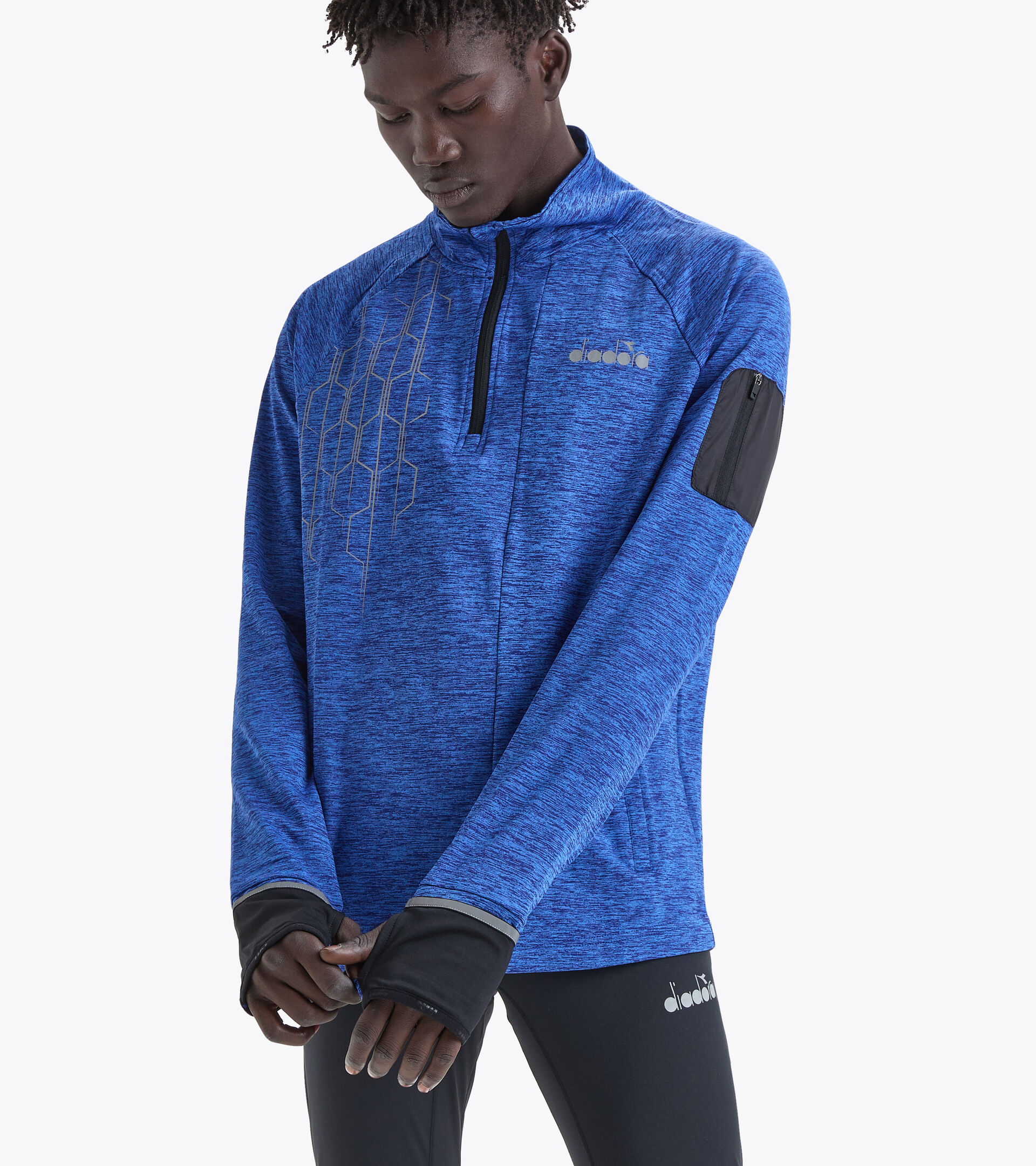 Maillot de running demi-zippé - Homme WARM UP WINTER SWEAT BE ONE TURC MER BLEU - Diadora