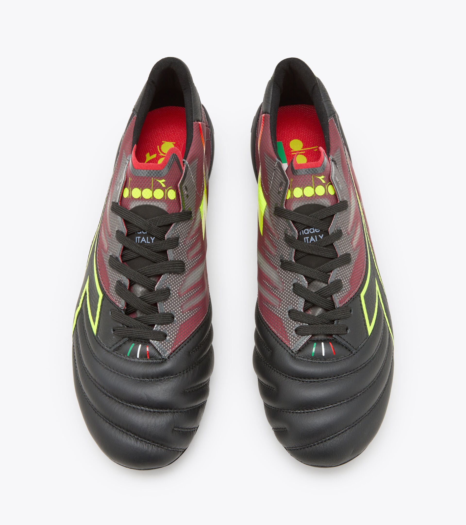 Firm ground football boots - Men’s BRASIL ELITE VELOCE ITA LPX BLK/FLUO YELLOW DD/MILANO RED - Diadora