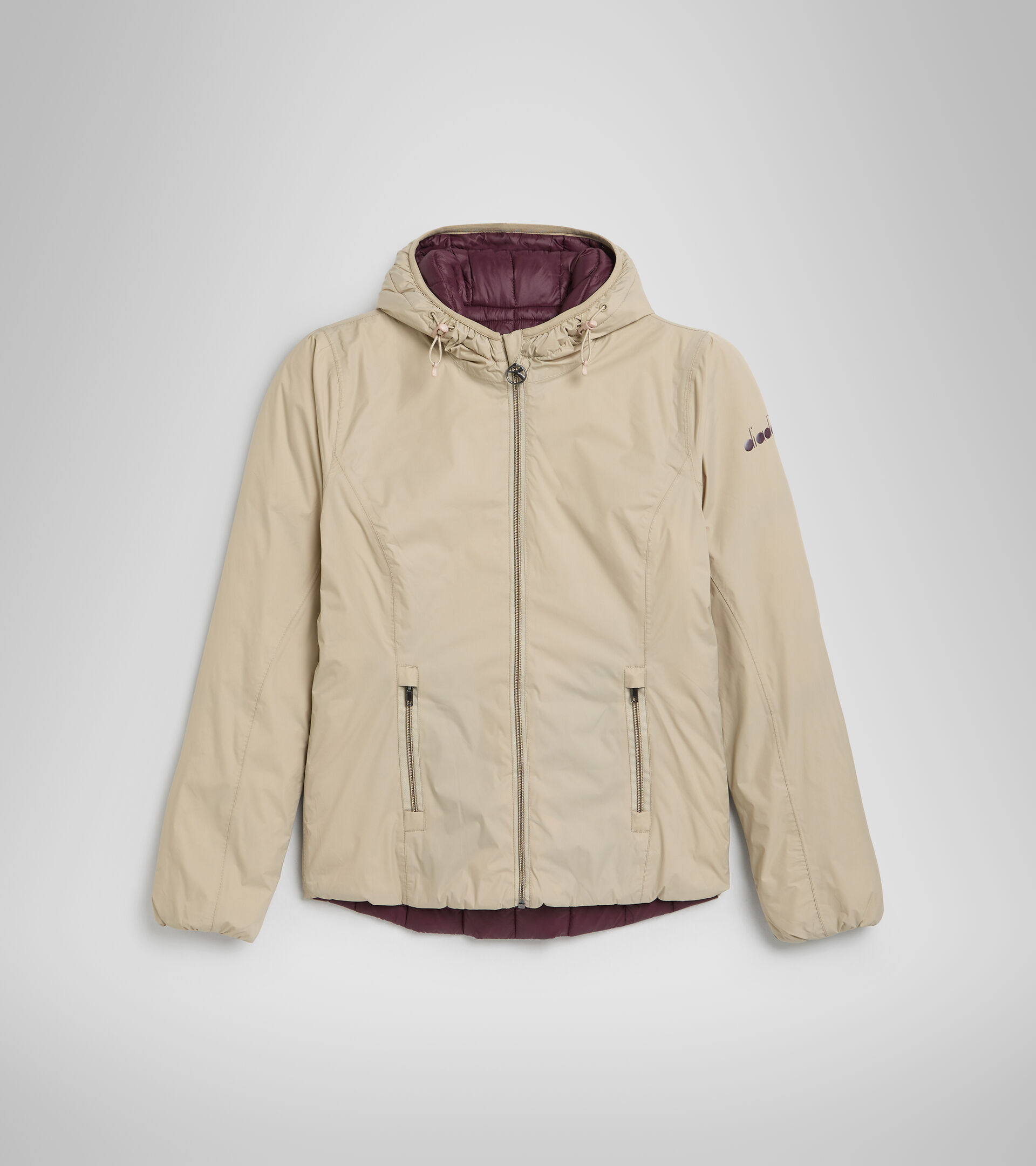 Reversible puffer jacket - Women L. HOODIE INSULATED JACKET FEATHER GRAY/VINEYARD WINE - Diadora