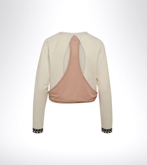 L. LIGHTWEIGHT SWEAT BE ONE, BLANCO MURMURAR/ROSA CAOBA Sudadera para correr - Mujer L. LIGHTWEIGHT SWEAT BE ONE BLANCO MURMURAR/ROSA CAOBA - Diadora