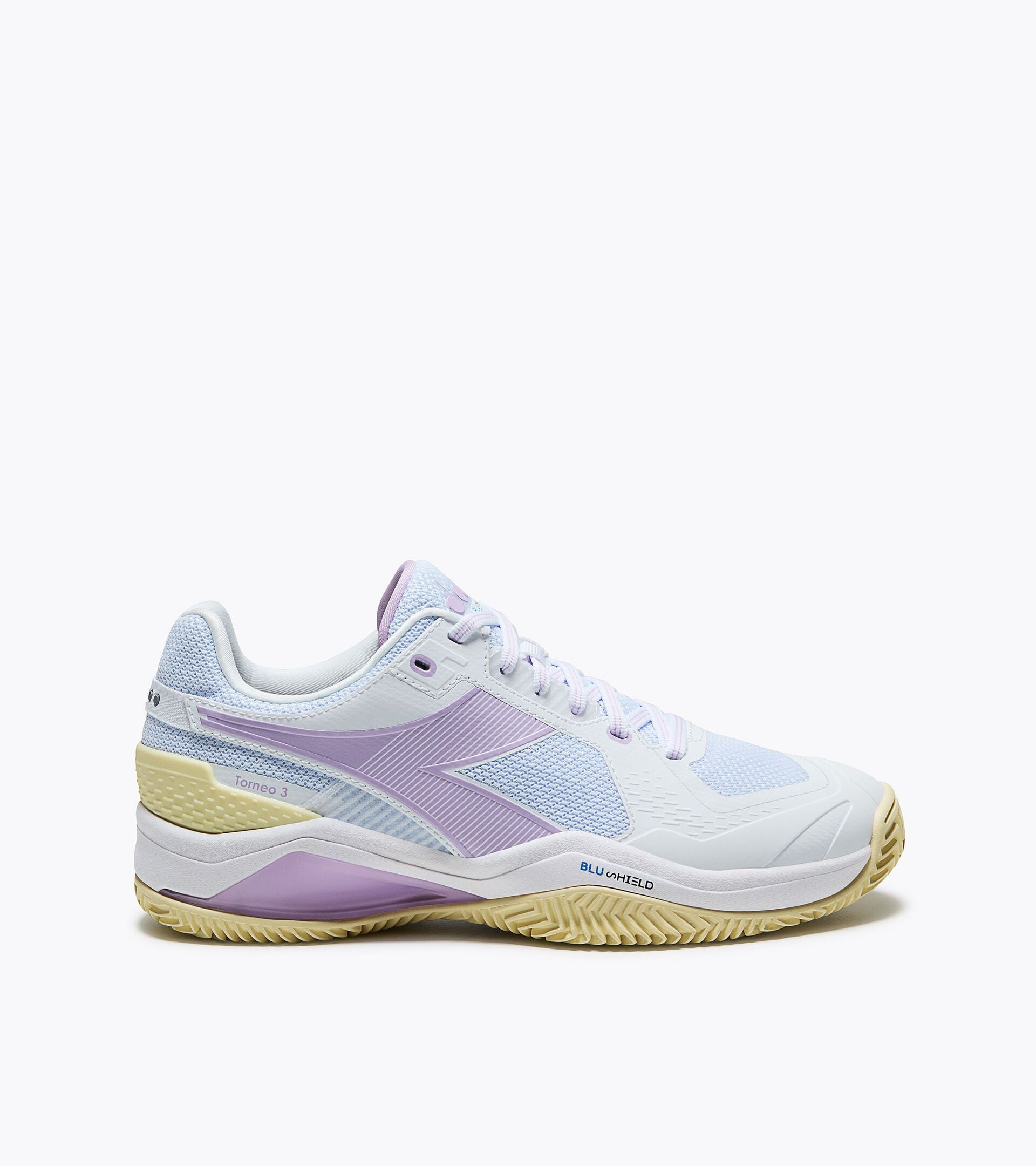 Tennisschuh f&uuml;r Sandpl&auml;tze - Schutz und Cushioning - Damen BLUSHIELD TORNEO 3 W CLAY WEISS/ORCHIDEE BLUHEN - Diadora