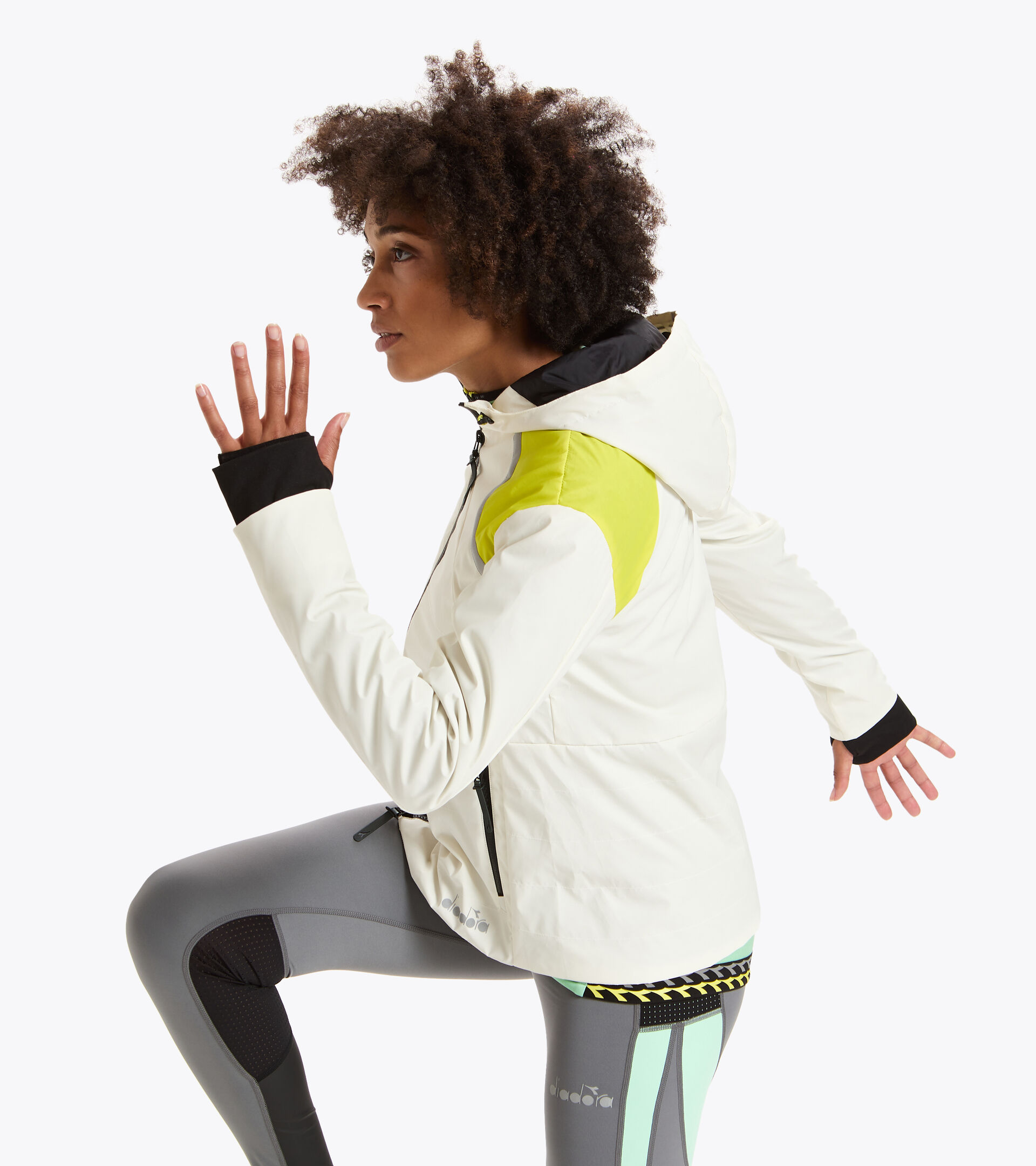 Reflective running jacket - Women L. BRIGHT JACKET BE ONE WHITE - Diadora
