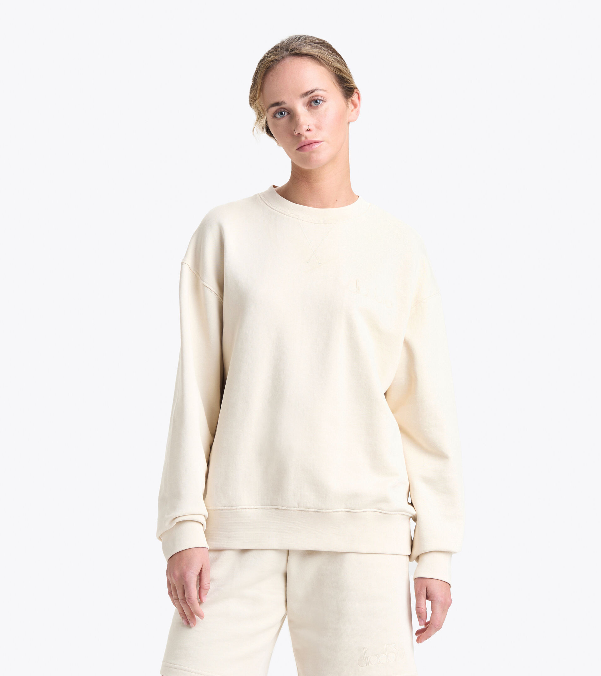 Felpa in cotone - Gender neutral SWEATSHIRT CREW SPW LOGO BEIGE CIGNO - Diadora