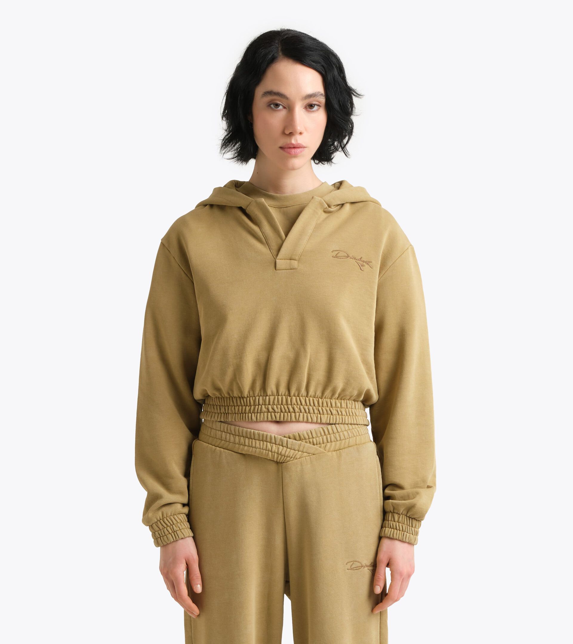 Retro-inspired Cotton Hoodie - Women&rsquo;s
 L. HOODIE AVENUE LAB GREEN KHAKI - Diadora
