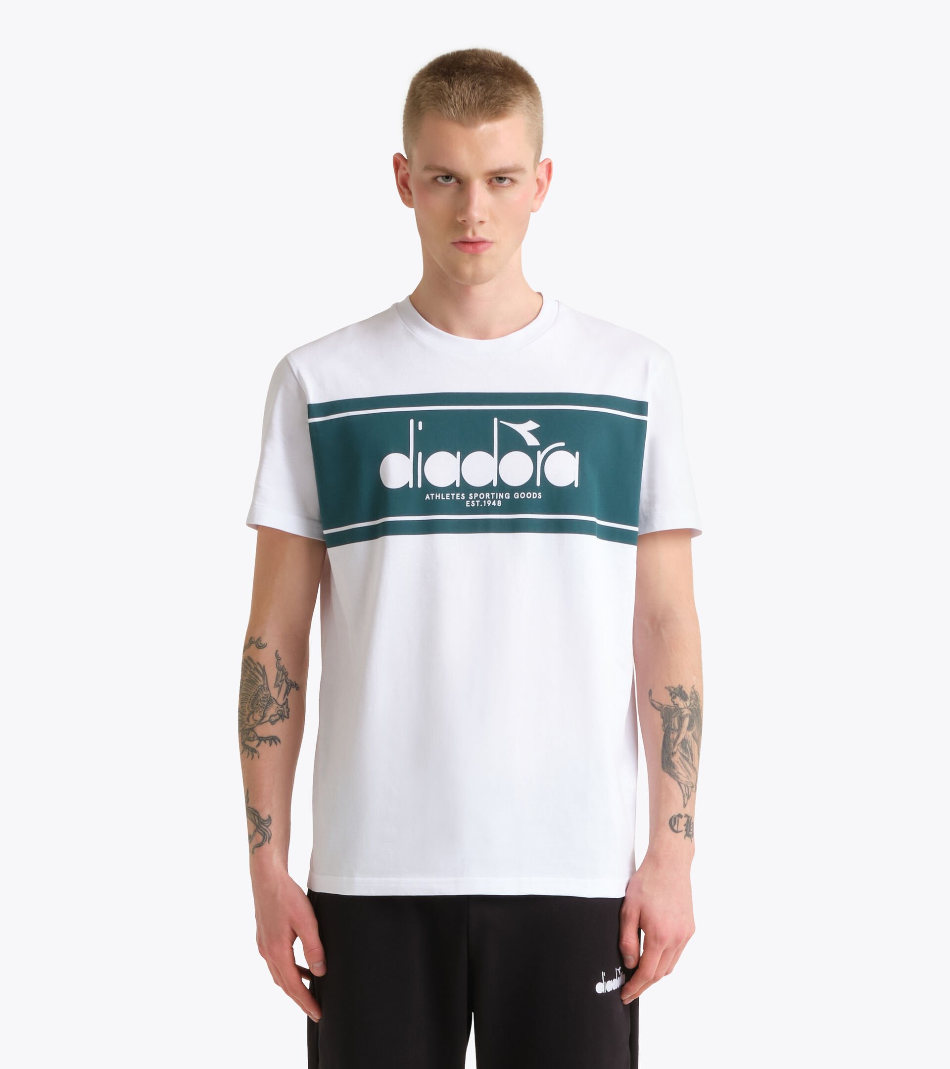 T-shirt - All-Gender T-SHIRT SS LOGO OPTICAL WHITE /SHADED SPRUCE - Diadora