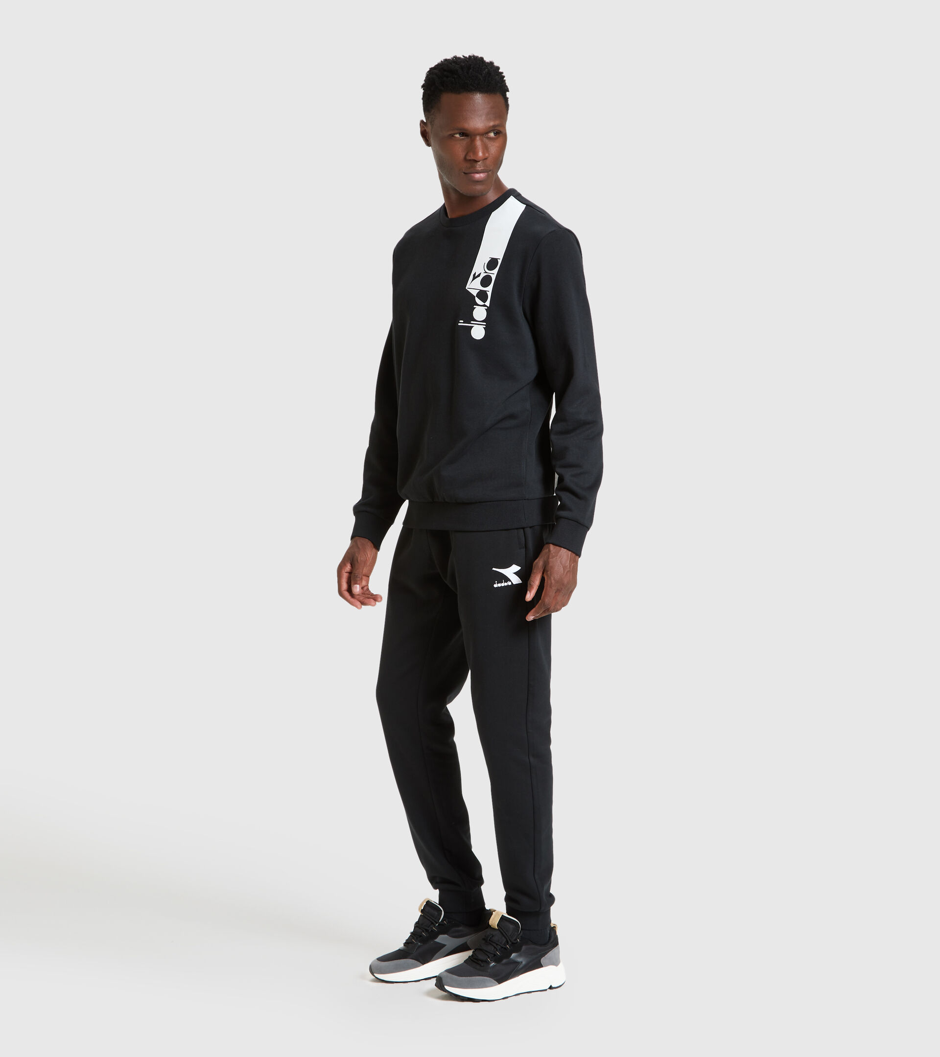 Crew-neck sweatshirt - Unisex SWEATSHIRT CREW ICON DARK SMOKE/WHITE/BLUE FLUO - Diadora