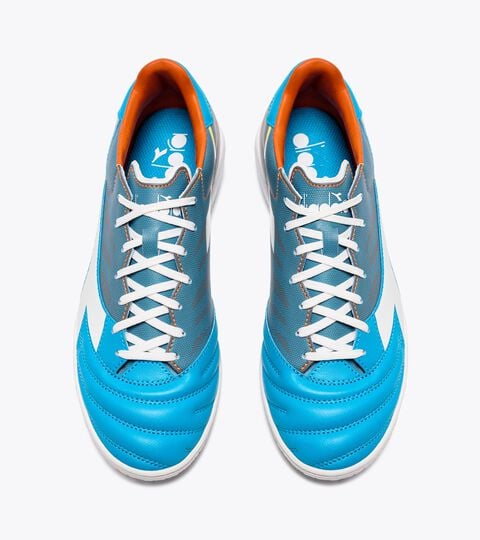 BRASIL ELITE VELOCE GR TFR, BLUE FLUO/WHITE/ORANGE Calcio boots for synthetic turfs or firm ground - Men's BRASIL ELITE VELOCE GR TFR BLUE FLUO/WHITE/ORANGE - Diadora