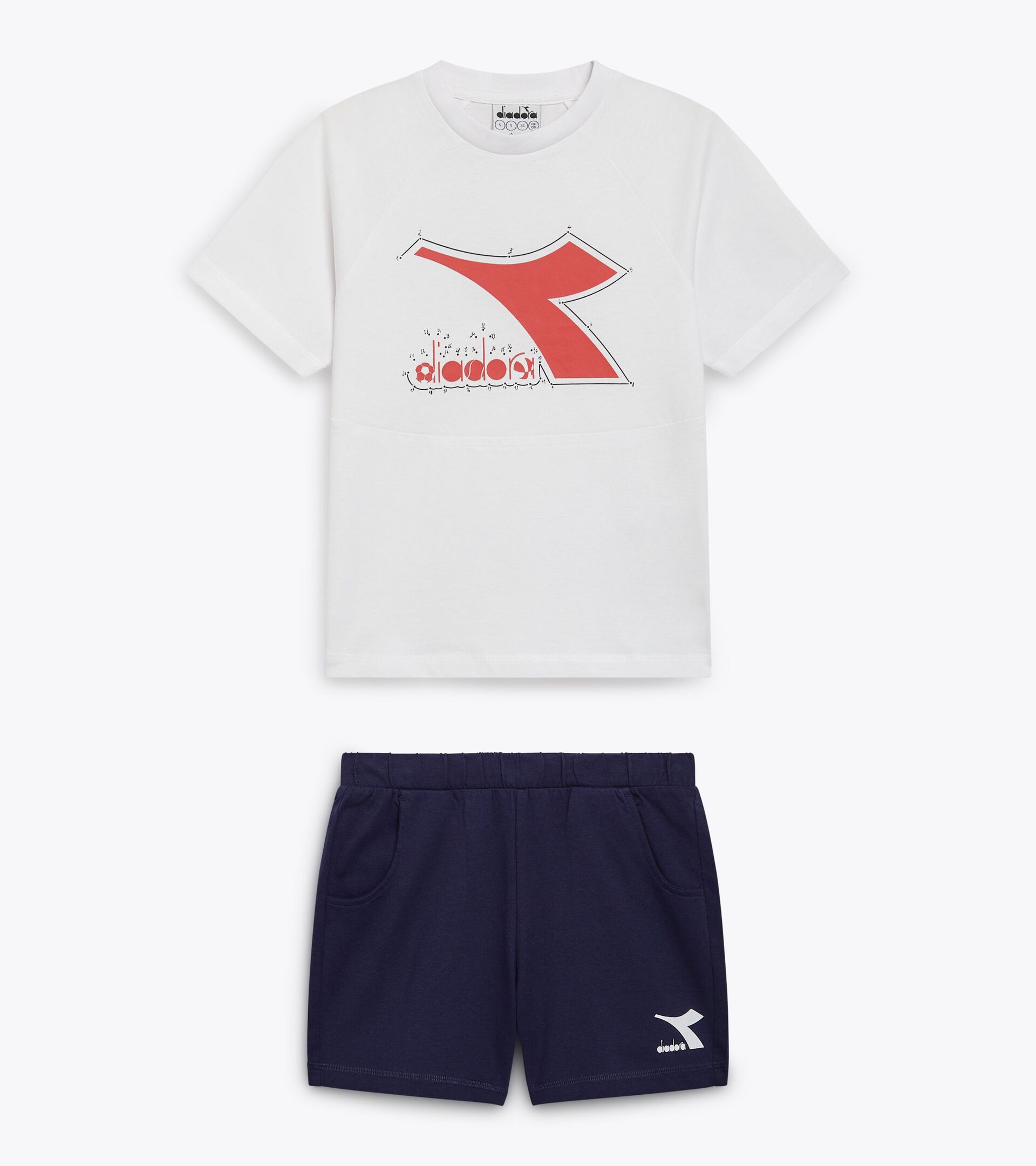 Conjunto deportivo - Camiseta y pantalones cortos - Niños y adolescentes
 JB. SET SS RIDDLE BLANCO VIVO - Diadora