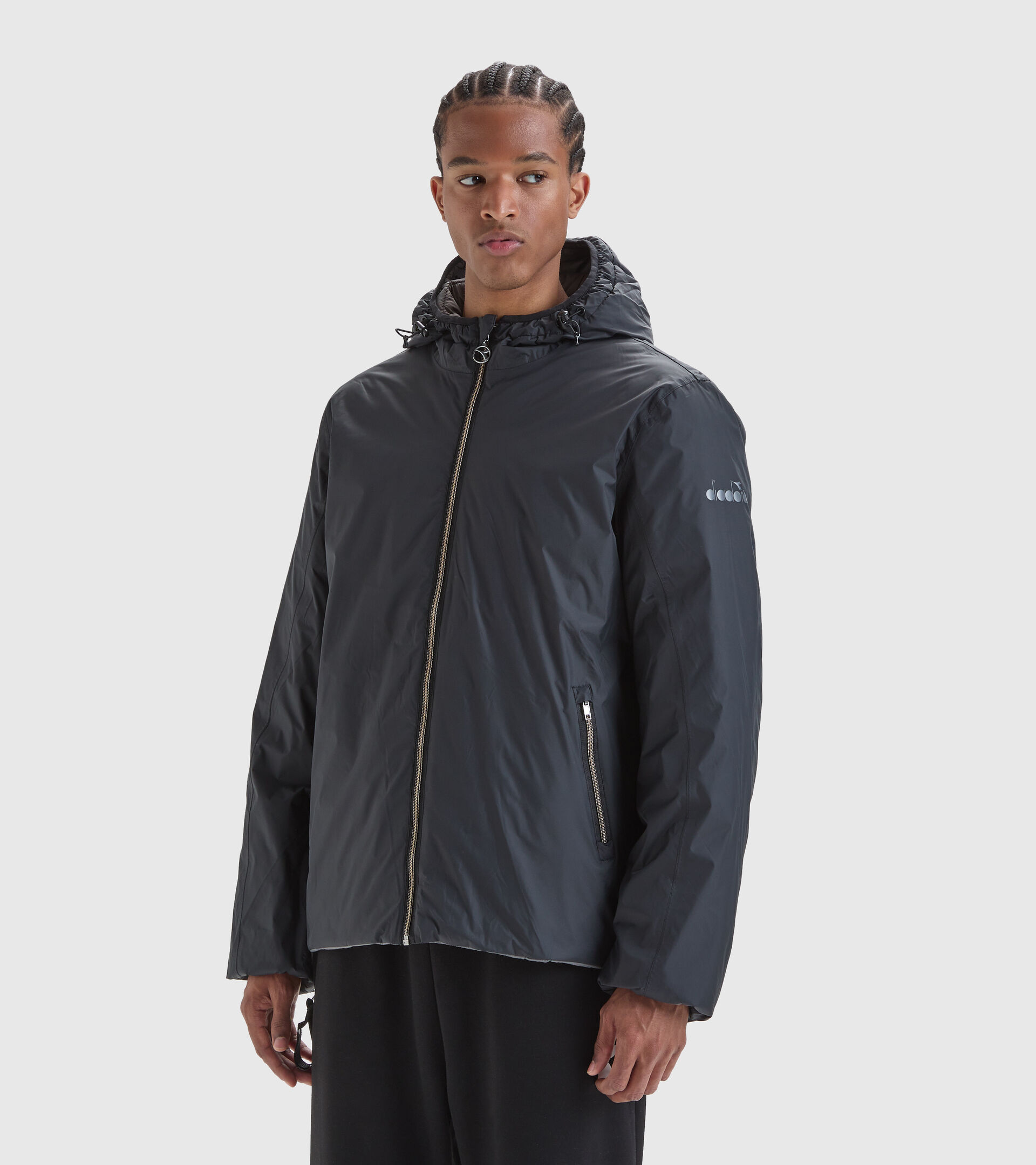 Reversible puffer jacket - Men HOODIE INSULATED JACKET BLACK/SHADOW - Diadora