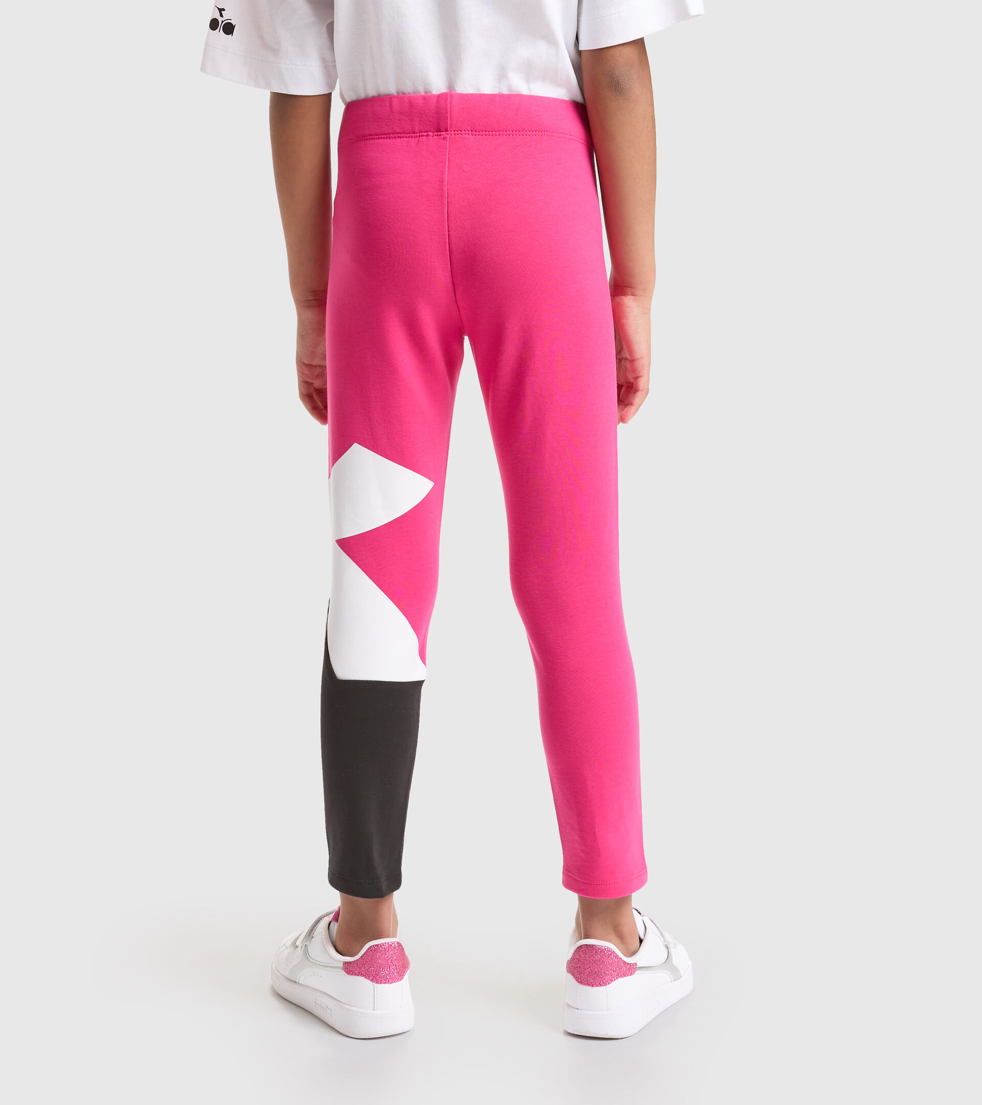 Stretch cotton terrycloth sports leggings - Girls JG.LEGGINGS POWER LOGO SHOCKING PINK - Diadora