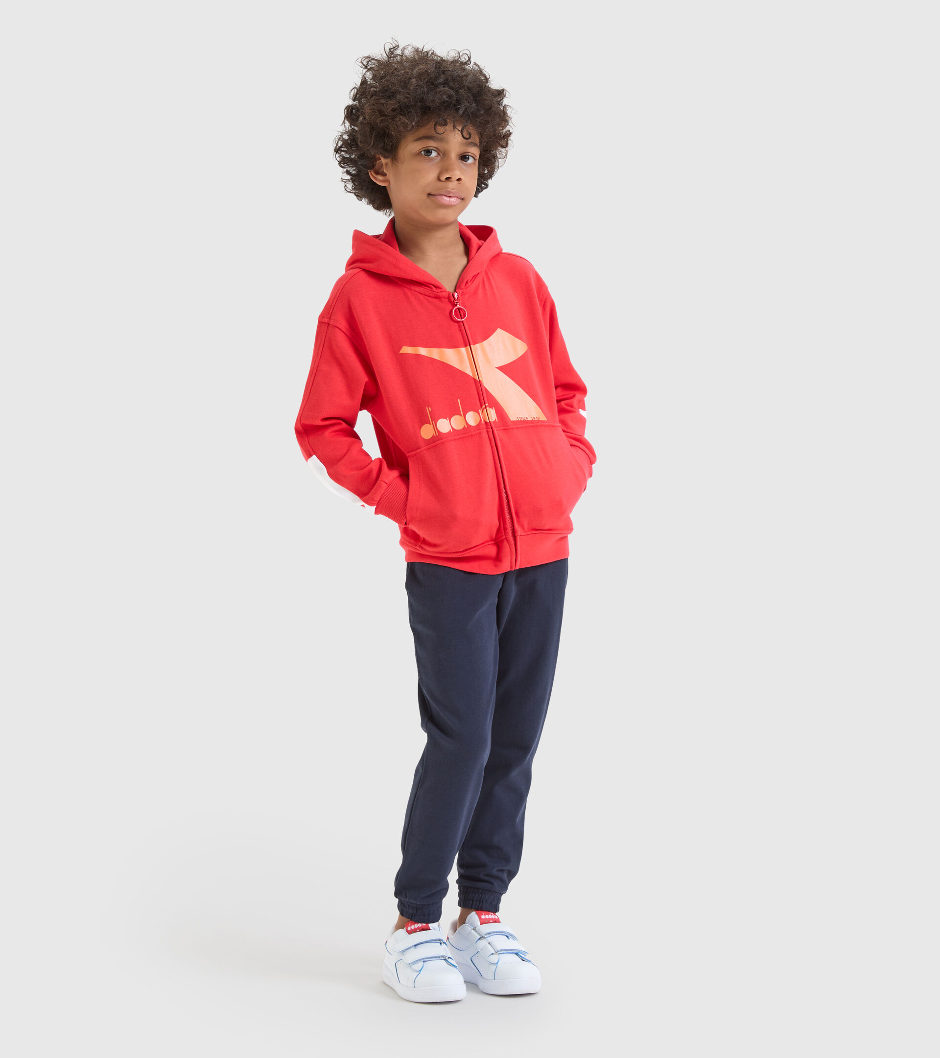 Junior sports tracksuit with hood - Unisex JU.TRACKSUIT HD RAINBOW POPPY RED - Diadora