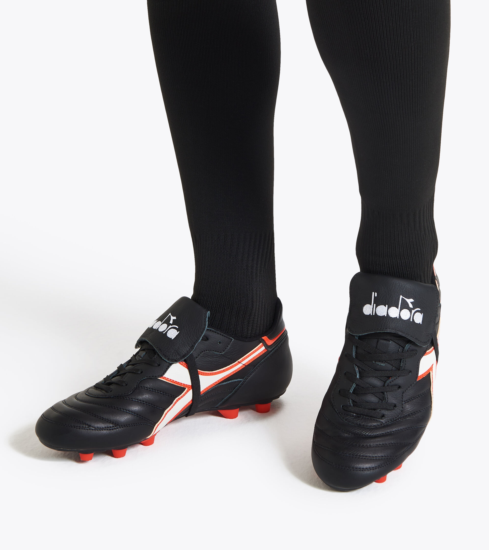 Firm ground football boots - Made in Italy BRASIL ITALY LT+ MDPU BLACK/WHITE/FLUO RED - Diadora