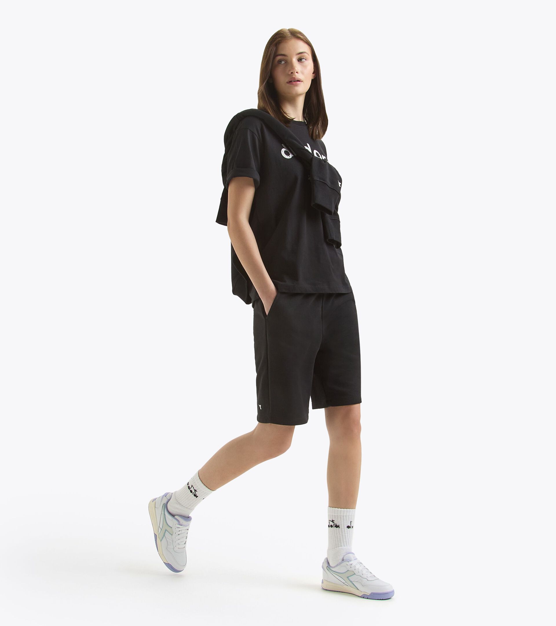 French terry cotton bermuda shorts - Gender Neutral BERMUDA ATHL. LOGO BLACK - Diadora