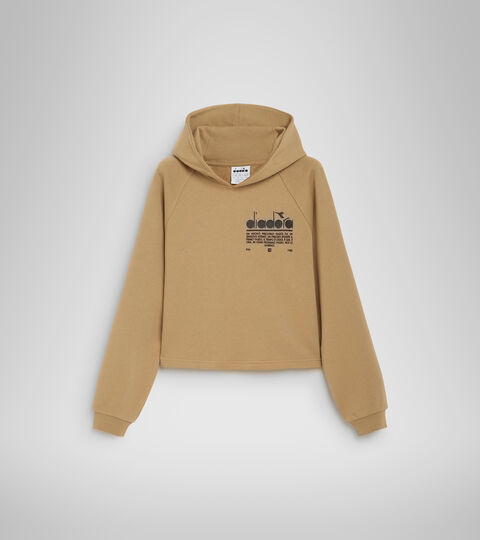 L. HOODIE CROP MANIFESTO, BEIGE TAN Cotton hooded sweatshirt - Women’s L. HOODIE CROP MANIFESTO BEIGE TAN - Diadora